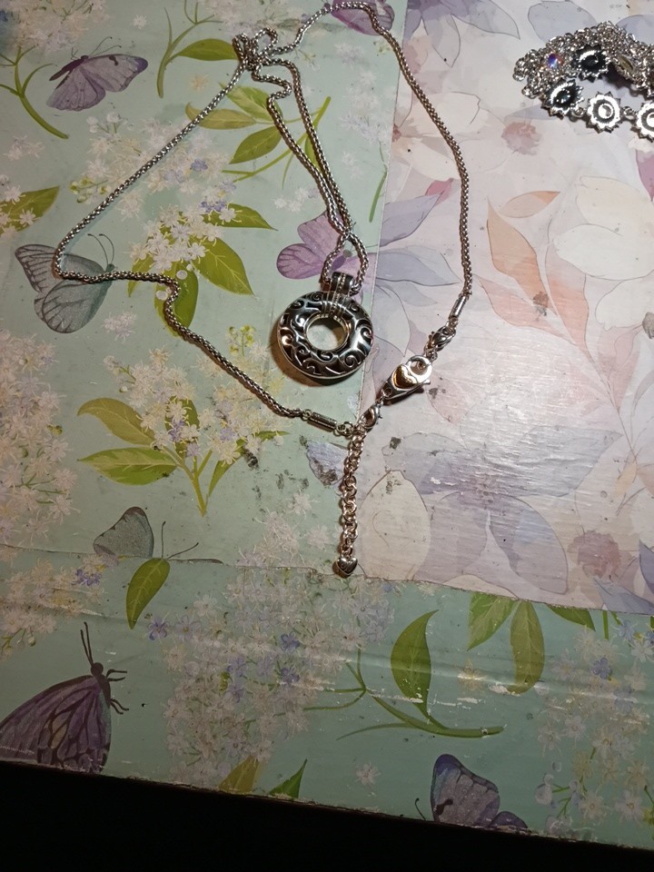 Brighton Opera Covertible Necklace Silver Tone Round W/ EXT Open Scrolled Pendan