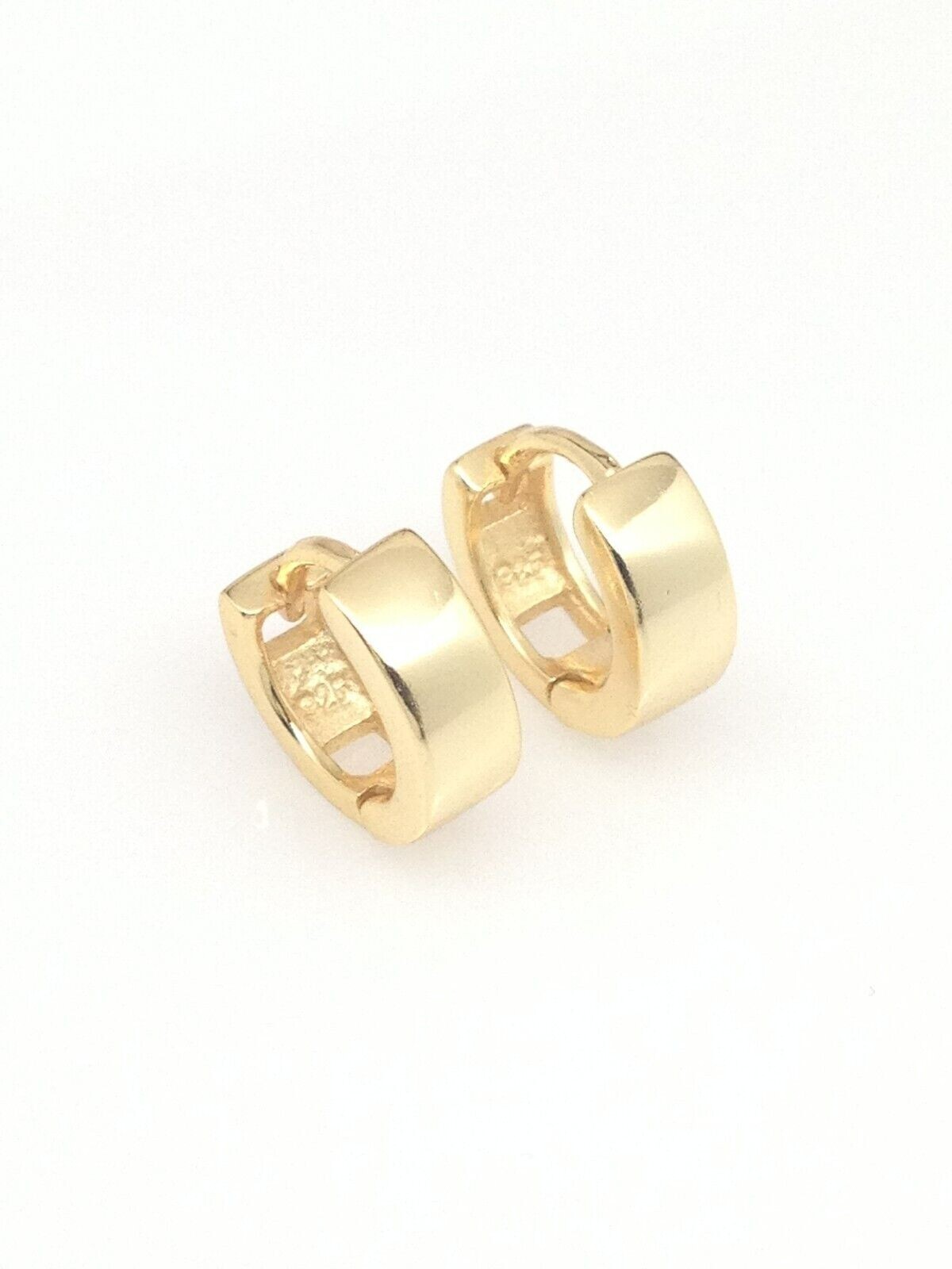 TINY Gold Huggie Hoop Earrings 925 Sterling Silver Mens Womens 9mm x3mm