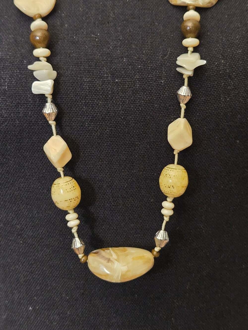 Chico’s Long Beaded Statement Necklace with Natural Shells and Acrylic Beads