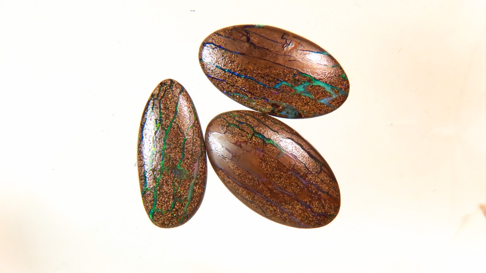 31.7c LUCKY AUSSIE 3x BOULDER OPAL GEMS POLISHED CABOCHON UNSET OCA19077