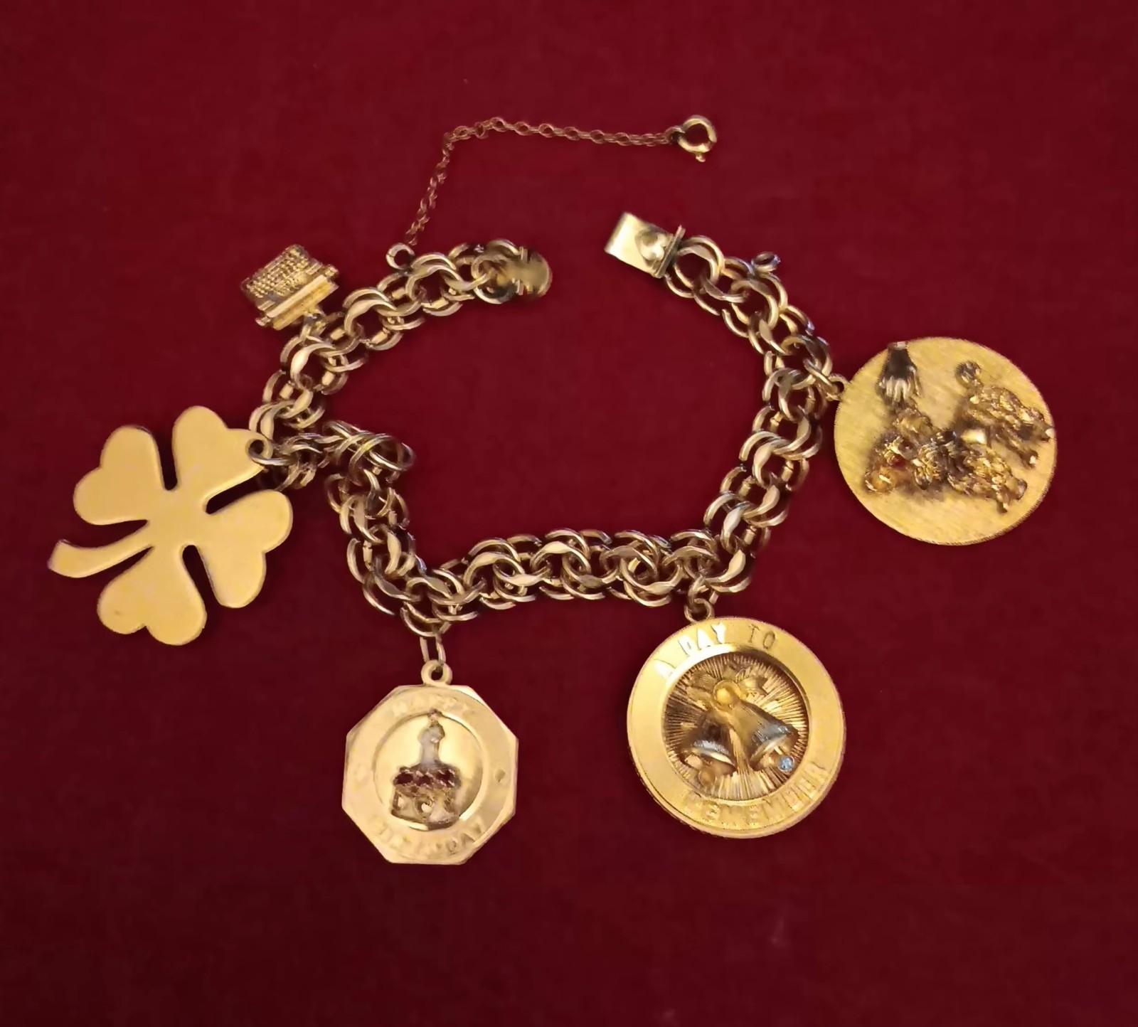 Vtg 1960s Elco 1/20 12kt Gold Filled Charm Bracelet 45g Poodle Wedding Birthday