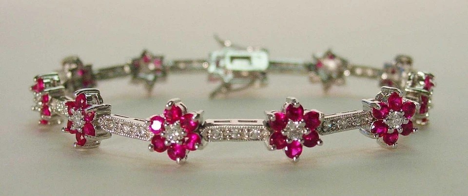 8 Ct Round Lab-Created Pink Ruby 14K White Gold Plated Women’s Tennis Bracelet
