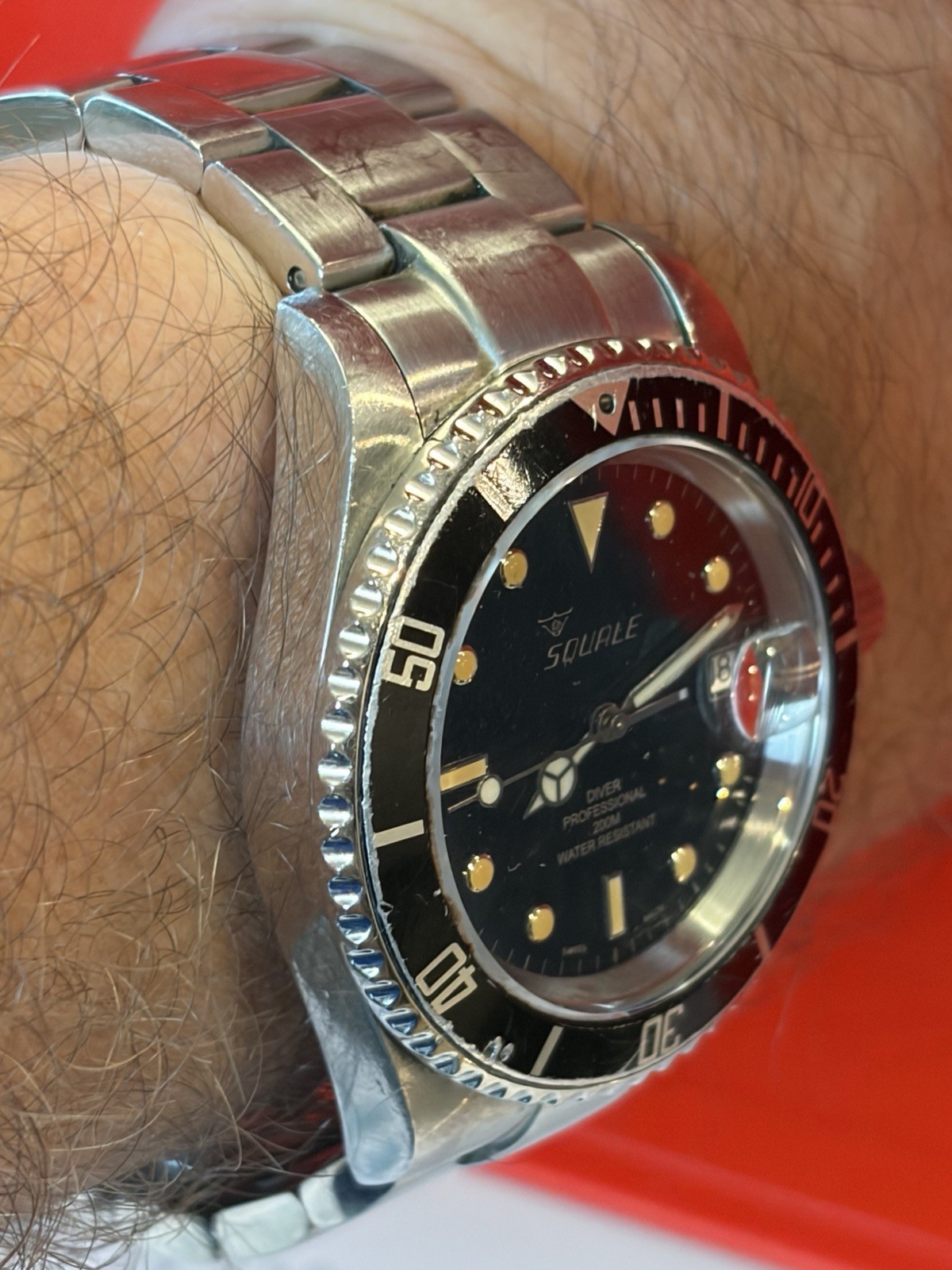 Squale 1545 Swiss Automatic Diver 200m Black Dial Steel Bracelet Date Box