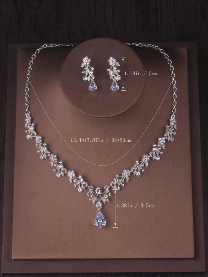 Silver-Plated Zinc White/Colorless CZ Necklace & Earrings Set
