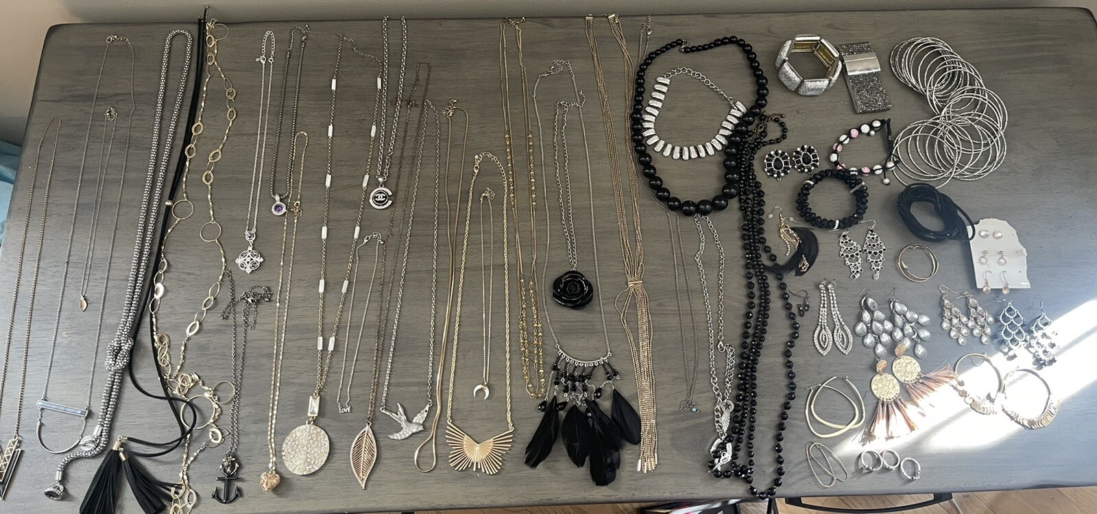 Massive 79 Piece Jewelry Lot Necklace Ring Bracelet Earrings Silver Gold Heart