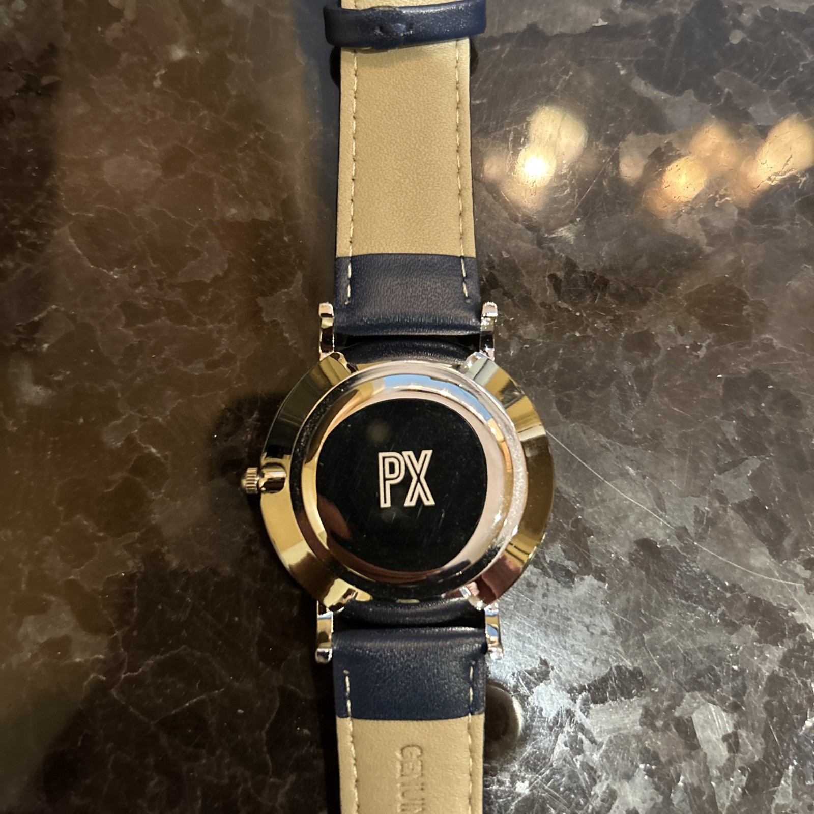 PX Mens Genuine Leather Strap Watch- Blue Band