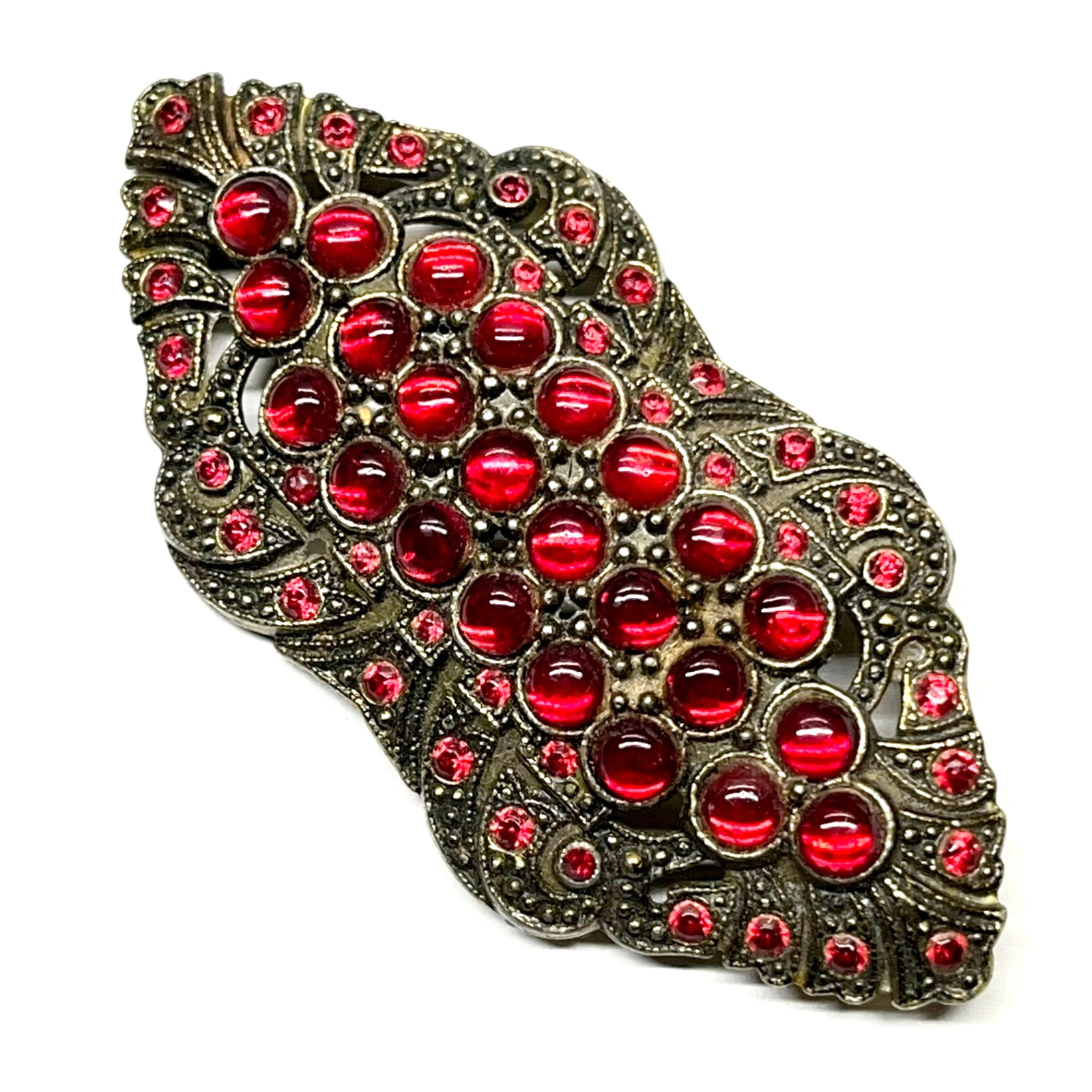 Antique VTG 1930s Art Deco Czech Bohemian Glass Pomegranate Red Cabochon Brooch
