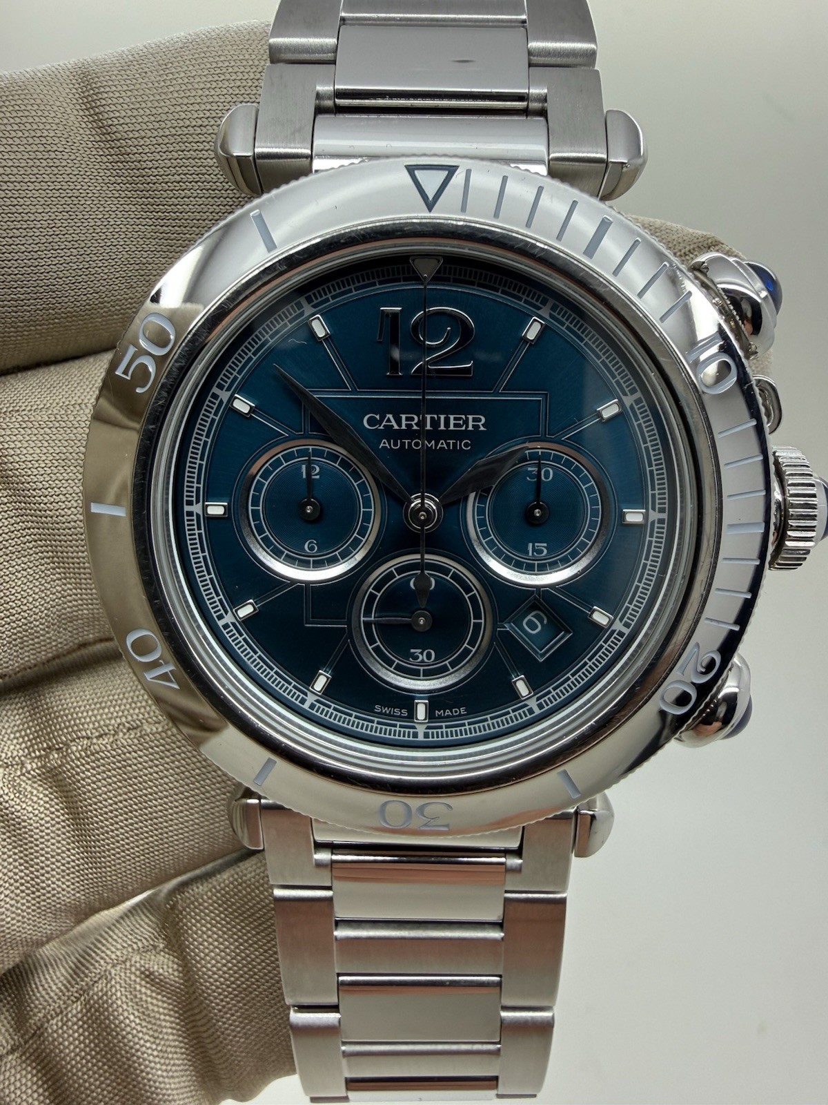 2024 Cartier Pasha Chronograph Blue Dial Auto Steel 41mm Watch WSPA0039 w/ Box
