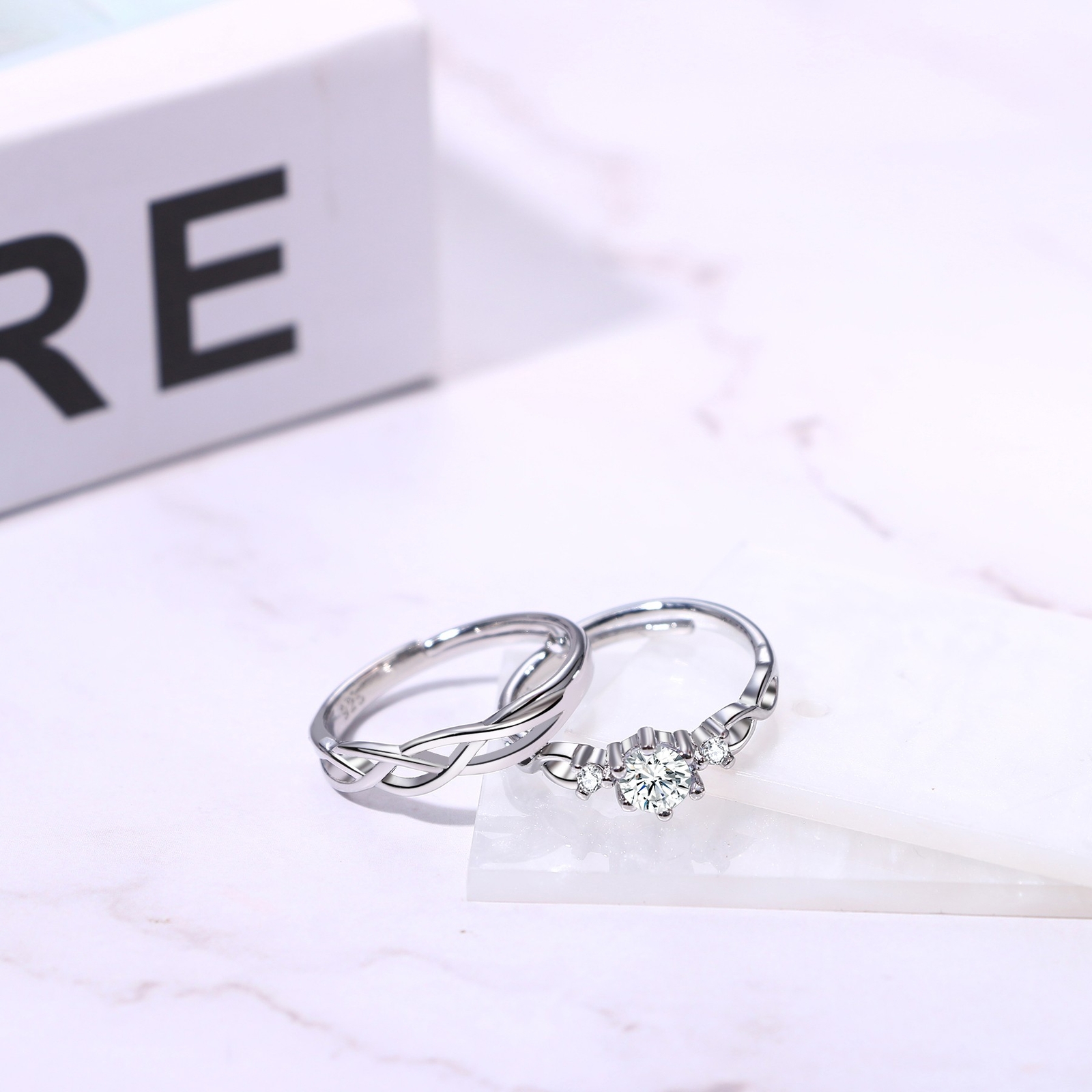 2pc Couple His&Hers Wedding Ring Engagement Promise Stainless Steel CZ Open Band