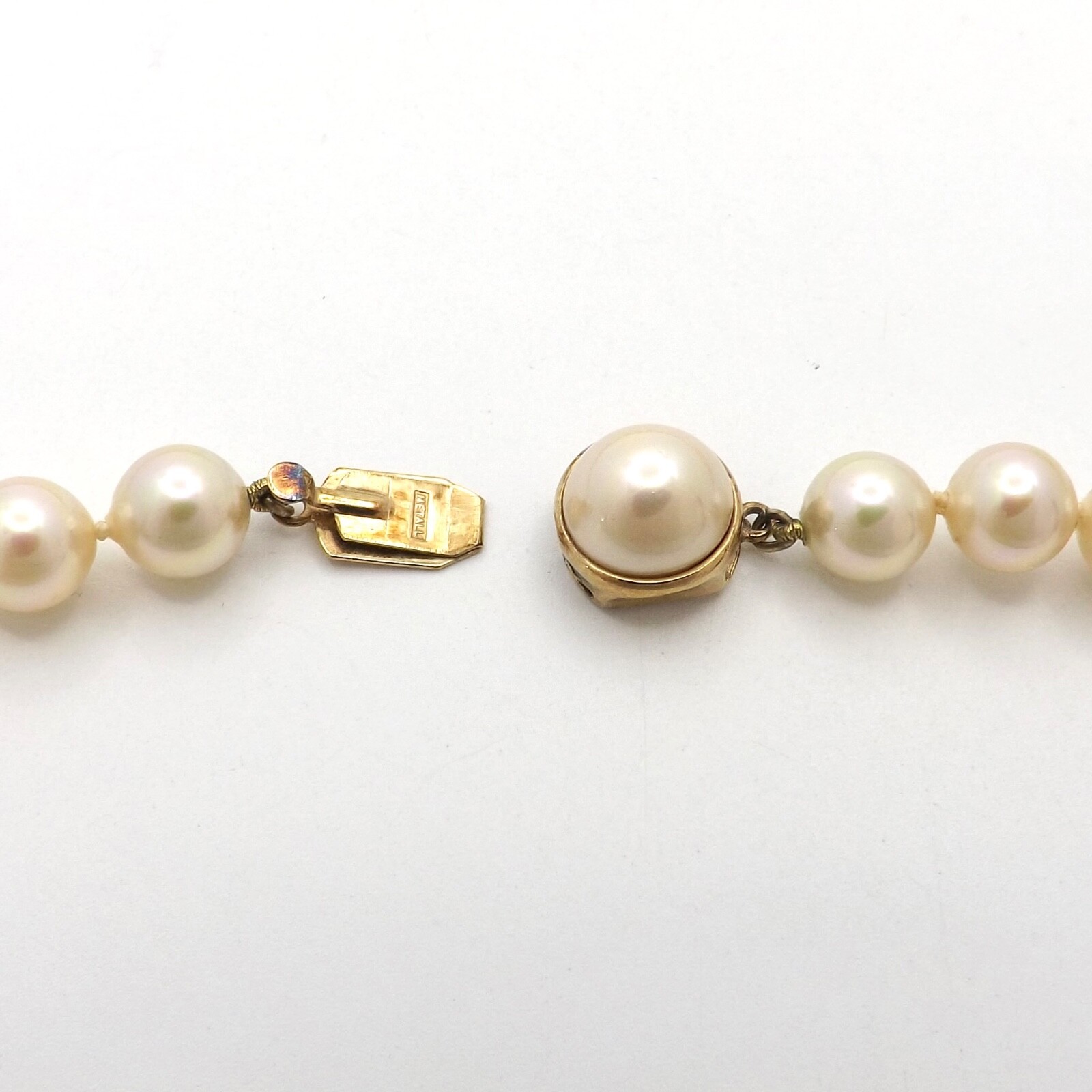Majorica Pearl Necklace 8mm 30in Sterling Silver Gold Clasp Original Box Spain