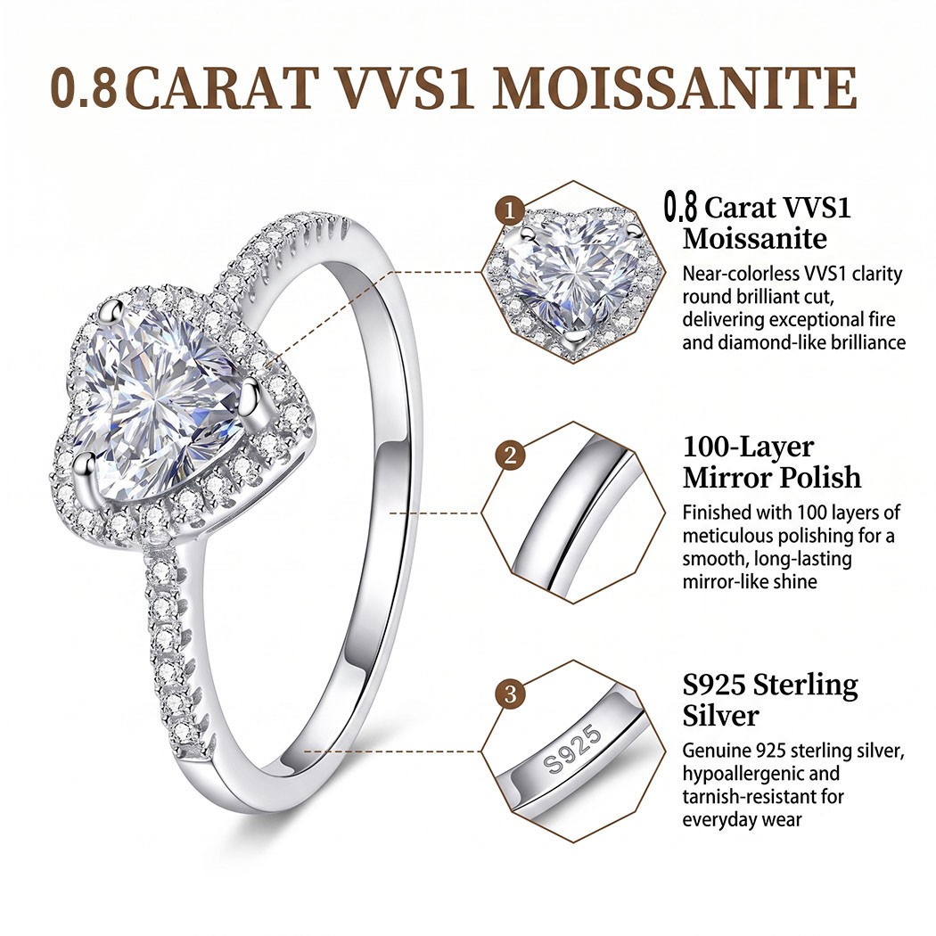 0.8CT Lab Moissanite 925 Sterling Silver Bohemian Women Wedding Promise Ring 004