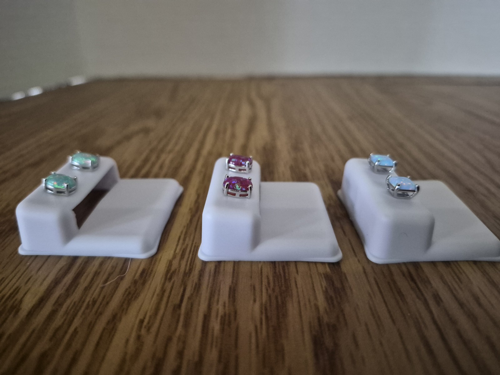 3-925 Sterling Silver Natural Blue Sq, Red OV, and Green Ov Opal Stud Earrings