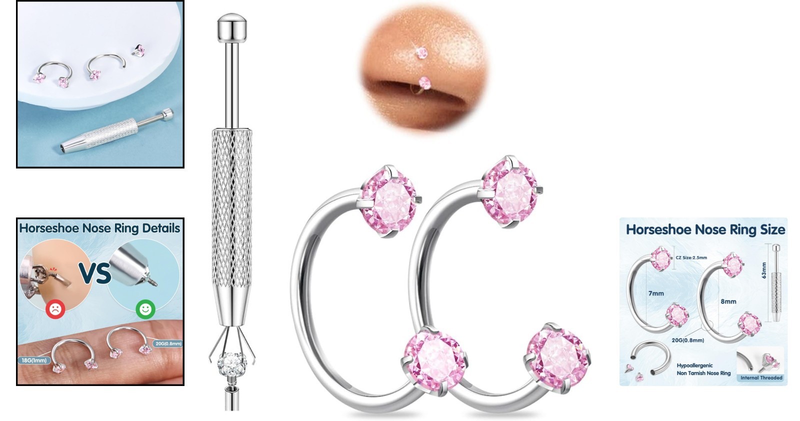 Stylish 20g 18g Gold and Silver Horseshoe Nose Rings – Perfect for All Piercings