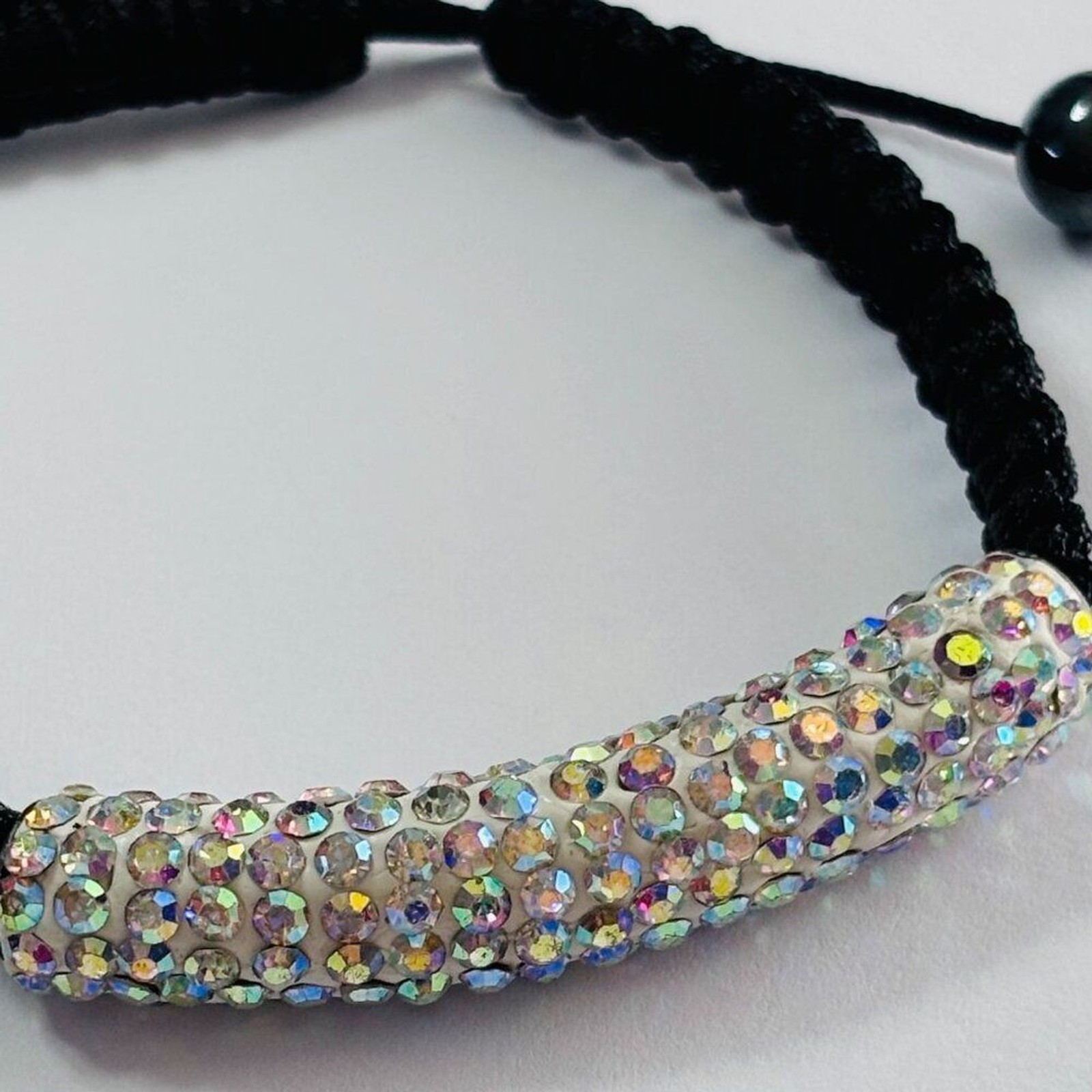 Crystal Rhinestone Adjustable Shamballa Bracelet Black Cord AB Sparkle