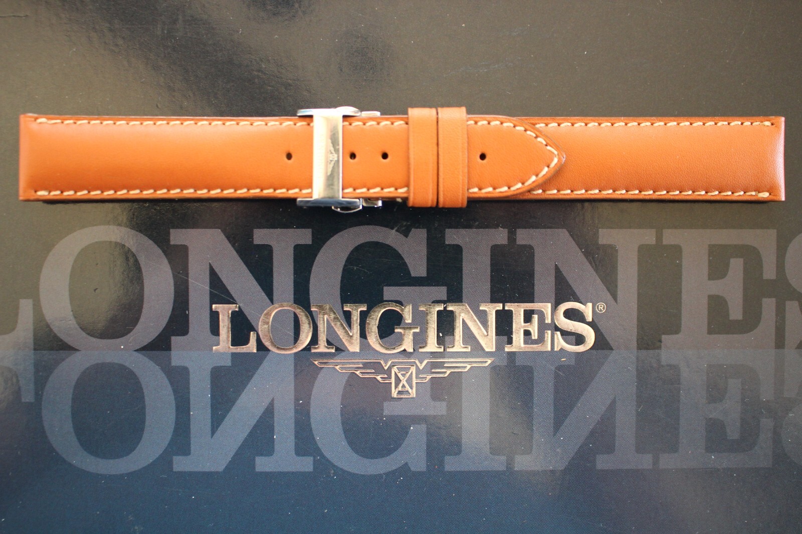 LONGINES 19MM HONEY TAN DEPLOYMENT SMOOTH CALF BUCKLE WATCH BAND WATCHBAND STRAP