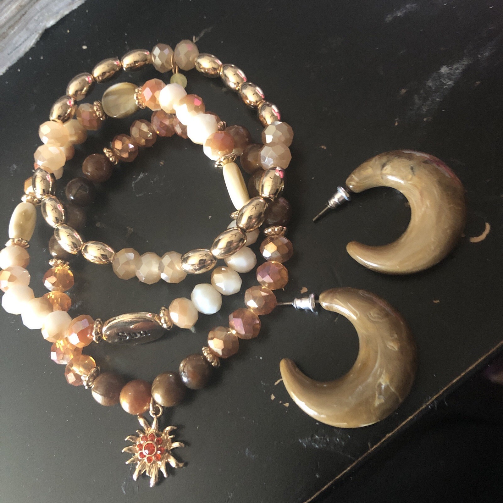 Sun Celestial Charm Bracelets 3 fits up to size 8 and 1 1/2 inch Hoop earrings