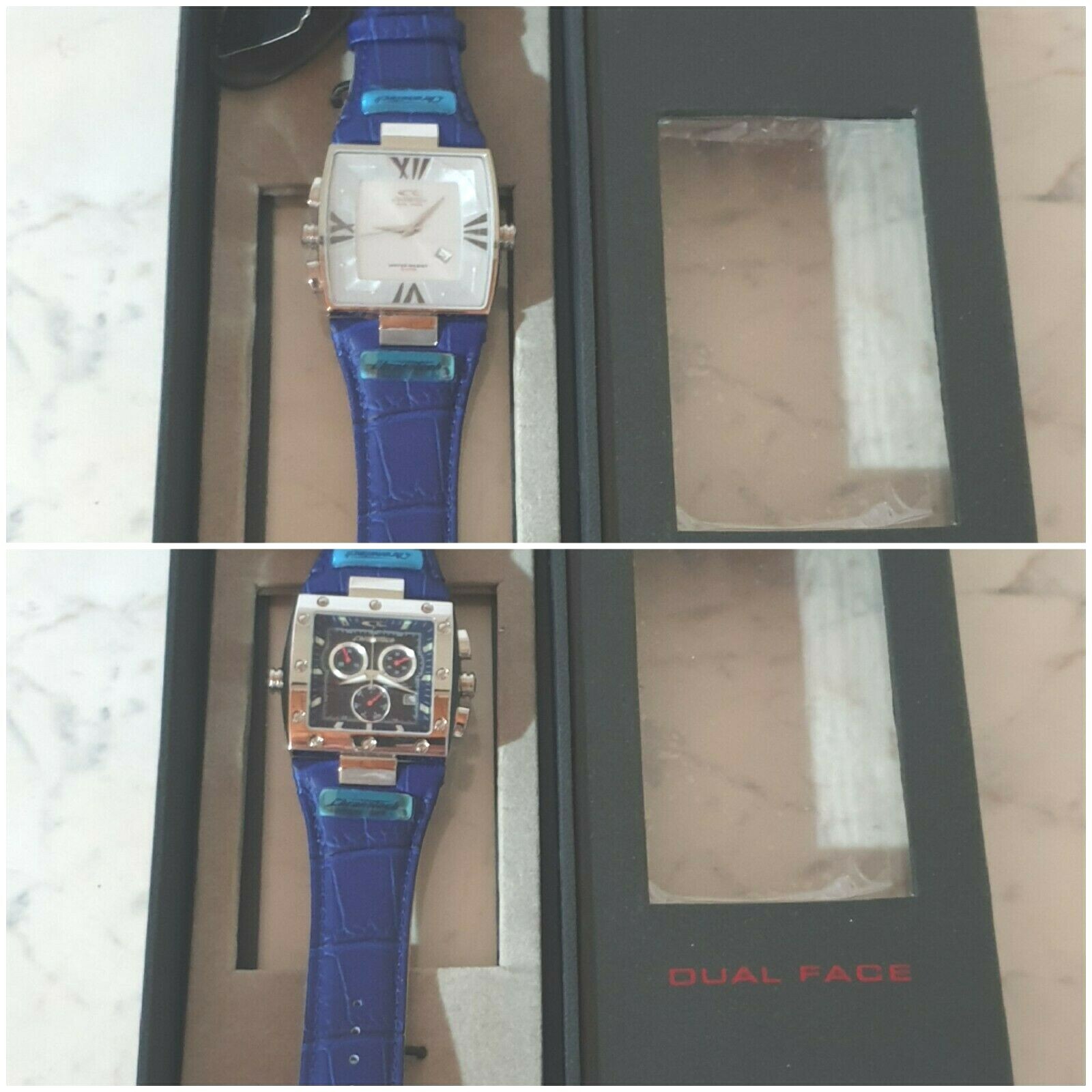 CHRONOTECH RECTANGULAR DUAL FACE REVERSE BLUE AND GREY REF.CT7686L/O3