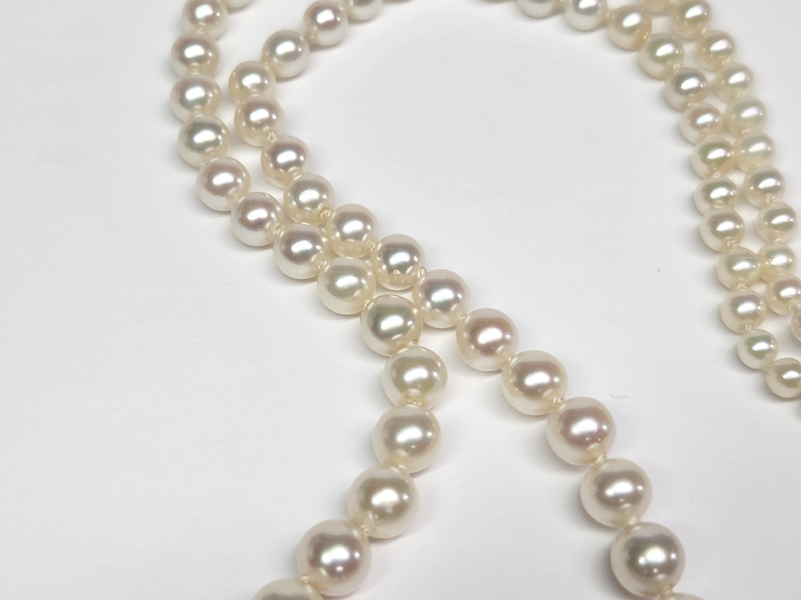 VINTAGE 2.50-8.00mm AKOYA Cultured Pearl & Diamond Graduated 20″ Strand Necklace