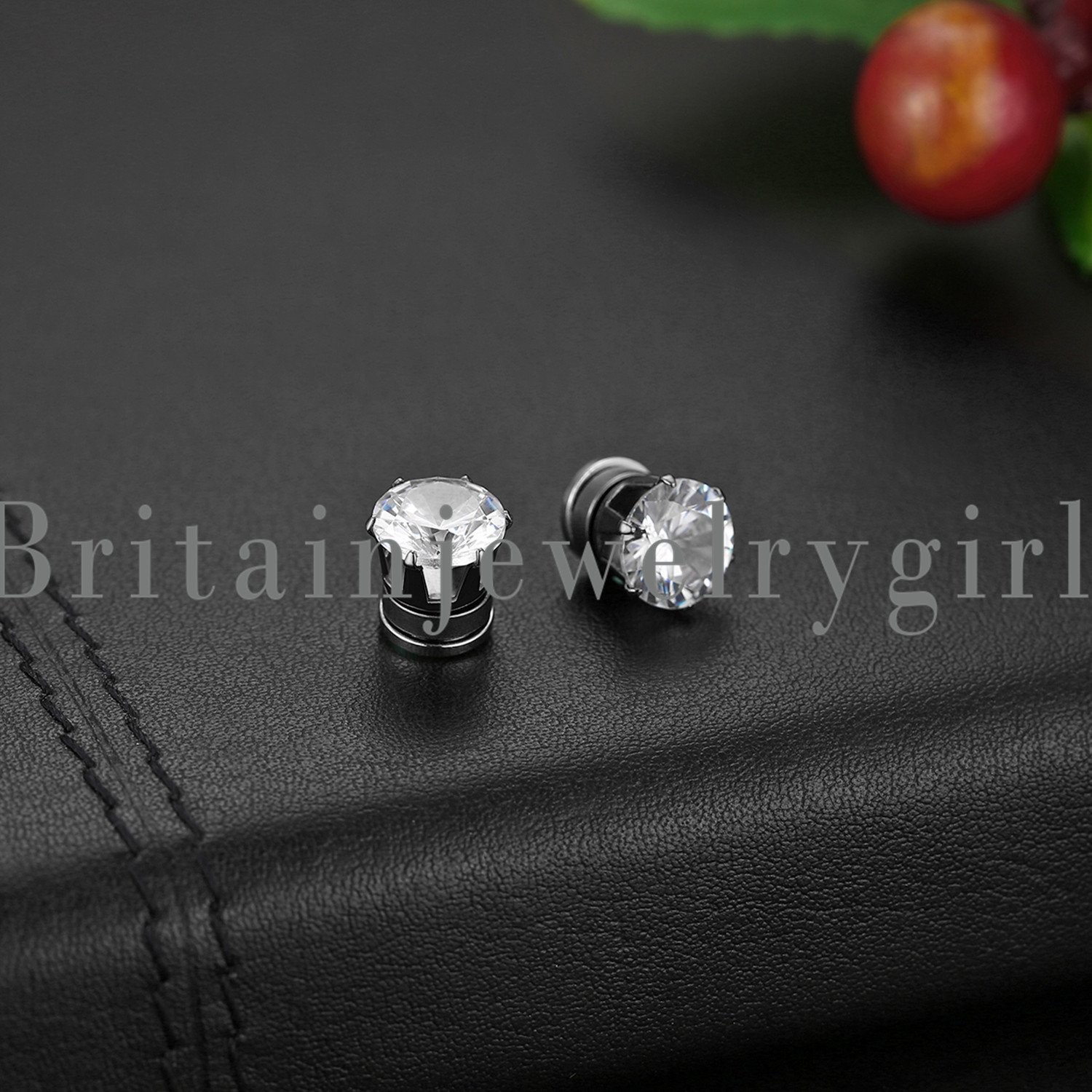 Men Women Stainless Steel Round CZ Magnetic Stud Earrings Non-Piercing Clip On