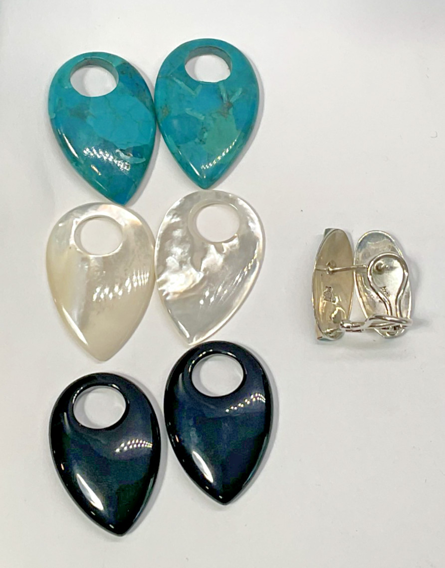Jay King Interchangeable Sterling Silver Turquoise Onyx Mother Of Pearl Earrings