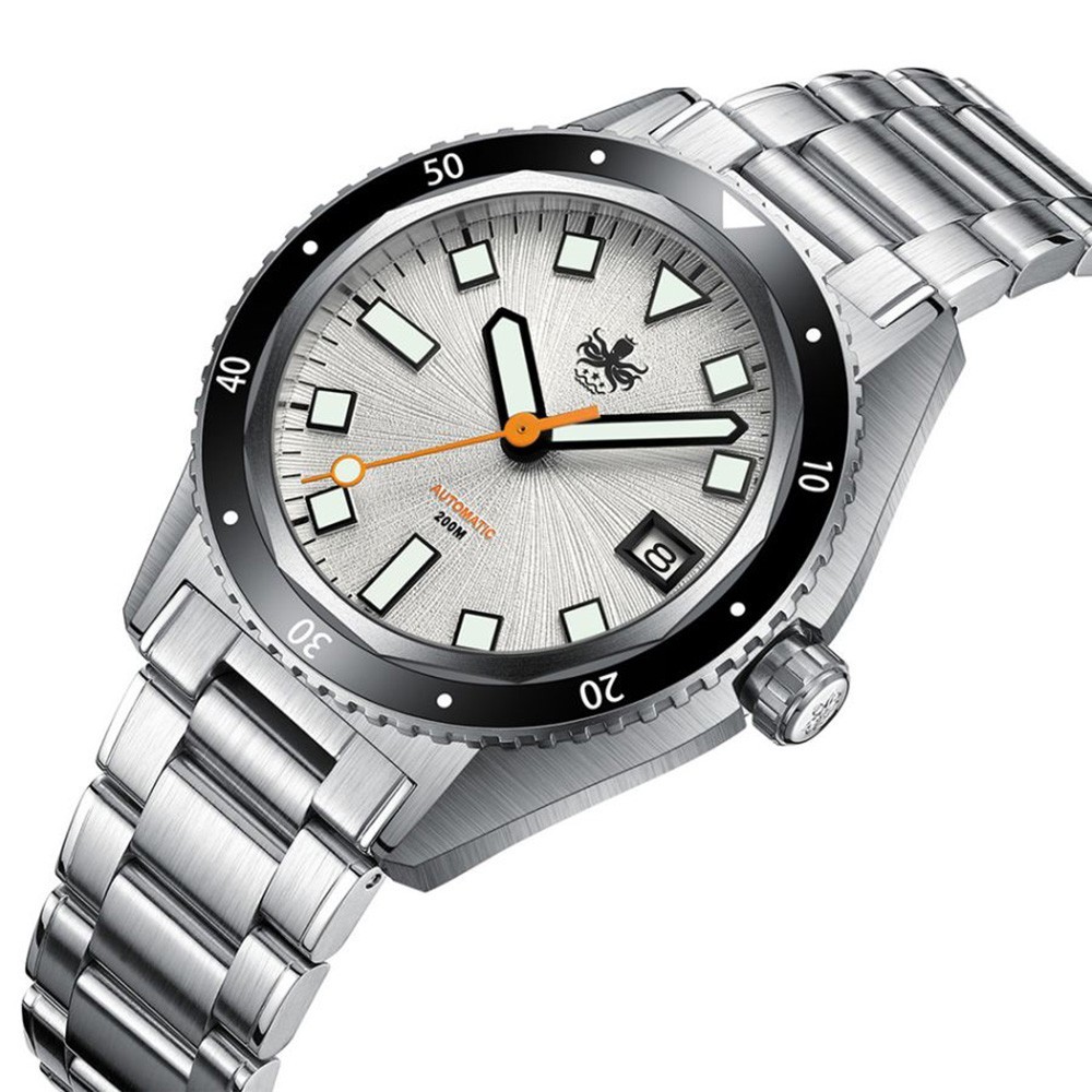Phoibos Argo 200M Steel Automatic Sunray Date Ceramic Diver Men’s Watch