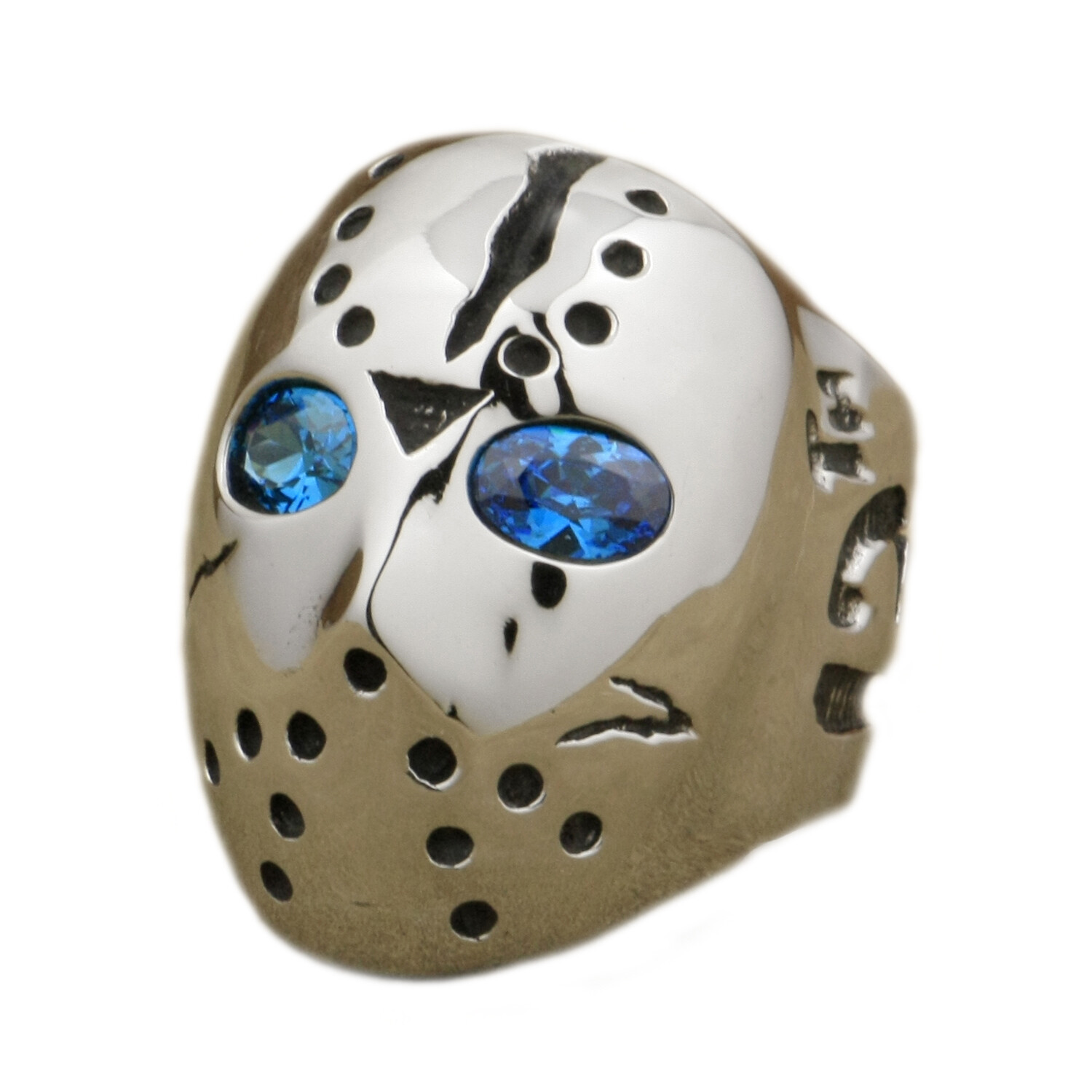 Stainless Steel Blue CZ Eyes Halloween JS Hockey Ring Punk Jewelry 3F101D