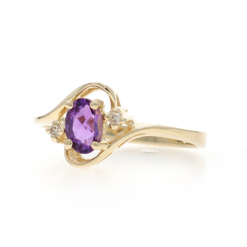 Yellow Gold Amethyst Diamond Bypass Ring – 10k Oval .47ctw