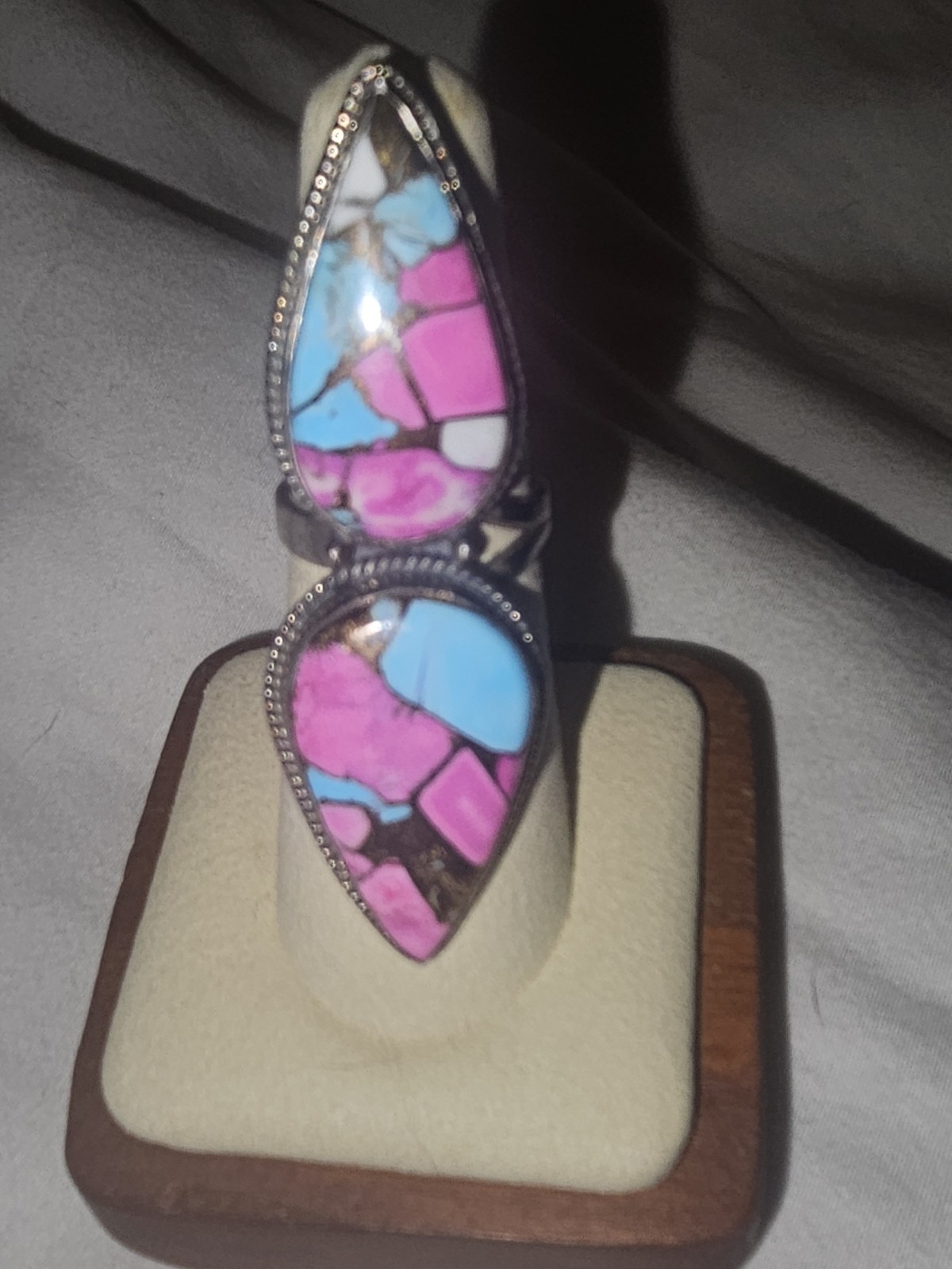 Sterling Silver Cotton Candy Turquoise Double Stone Statement Ring Sz 6