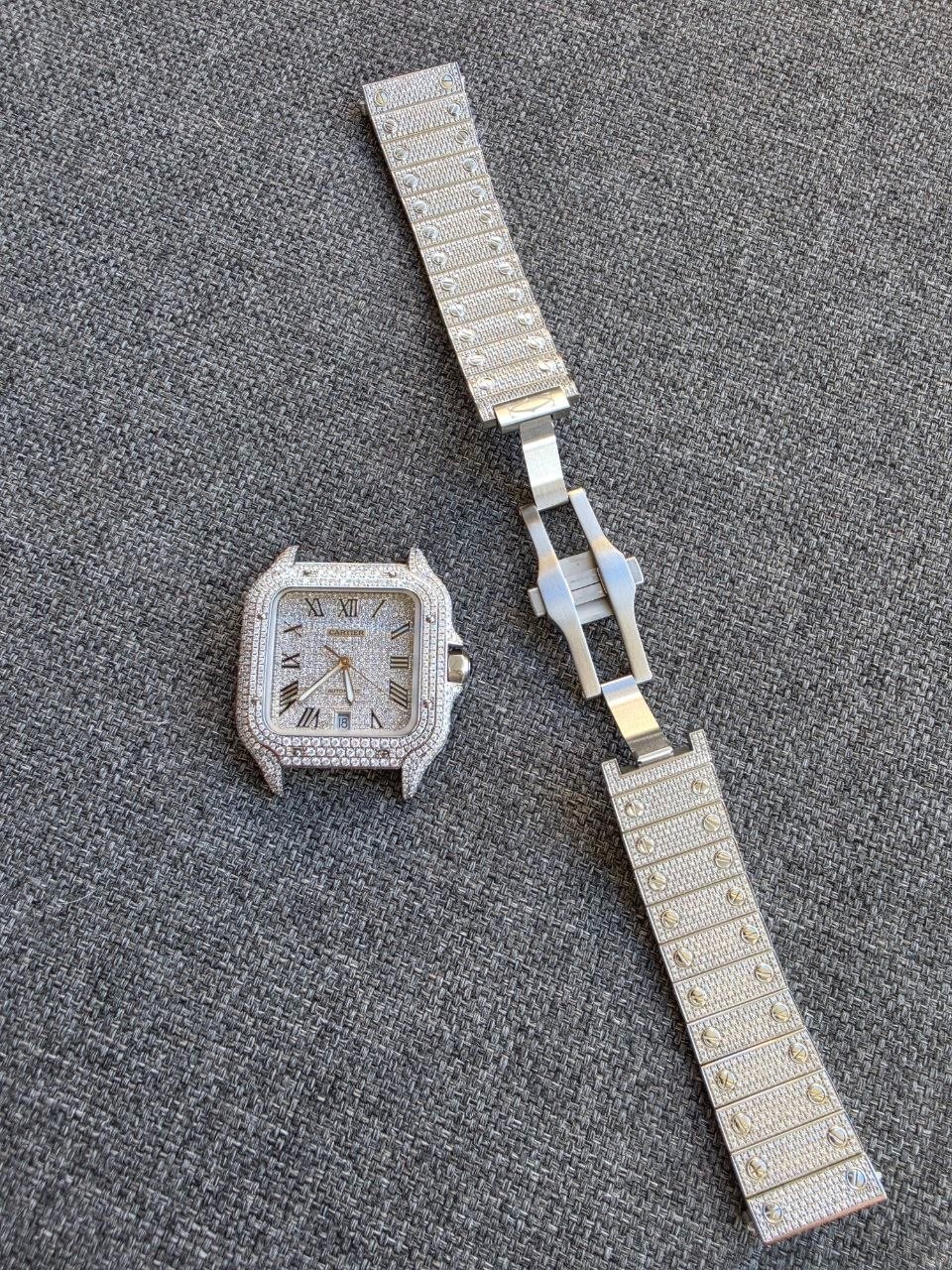 Cartier Santos Men’s 40mm Large Model Steel Watch Roman Iced Out