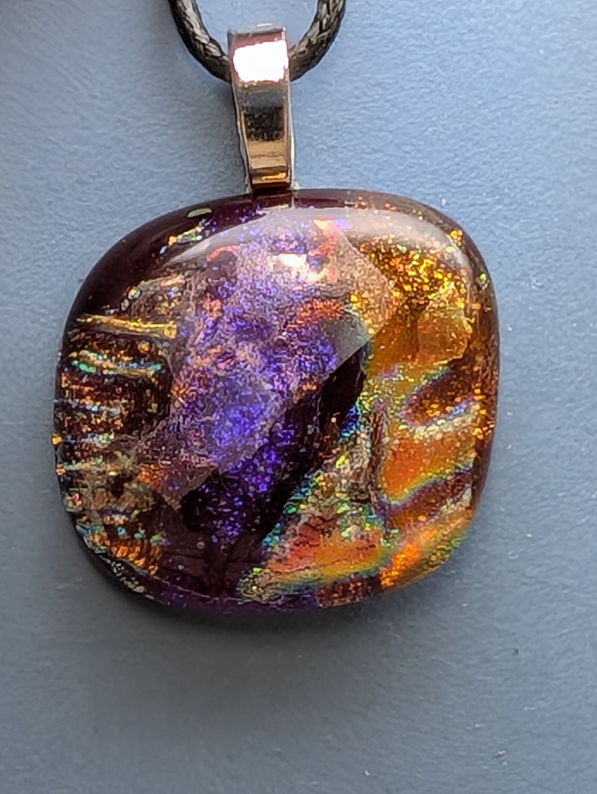 Red Gold Purple Multicolor Fused Dichroic Glass necklace Silver bail #501