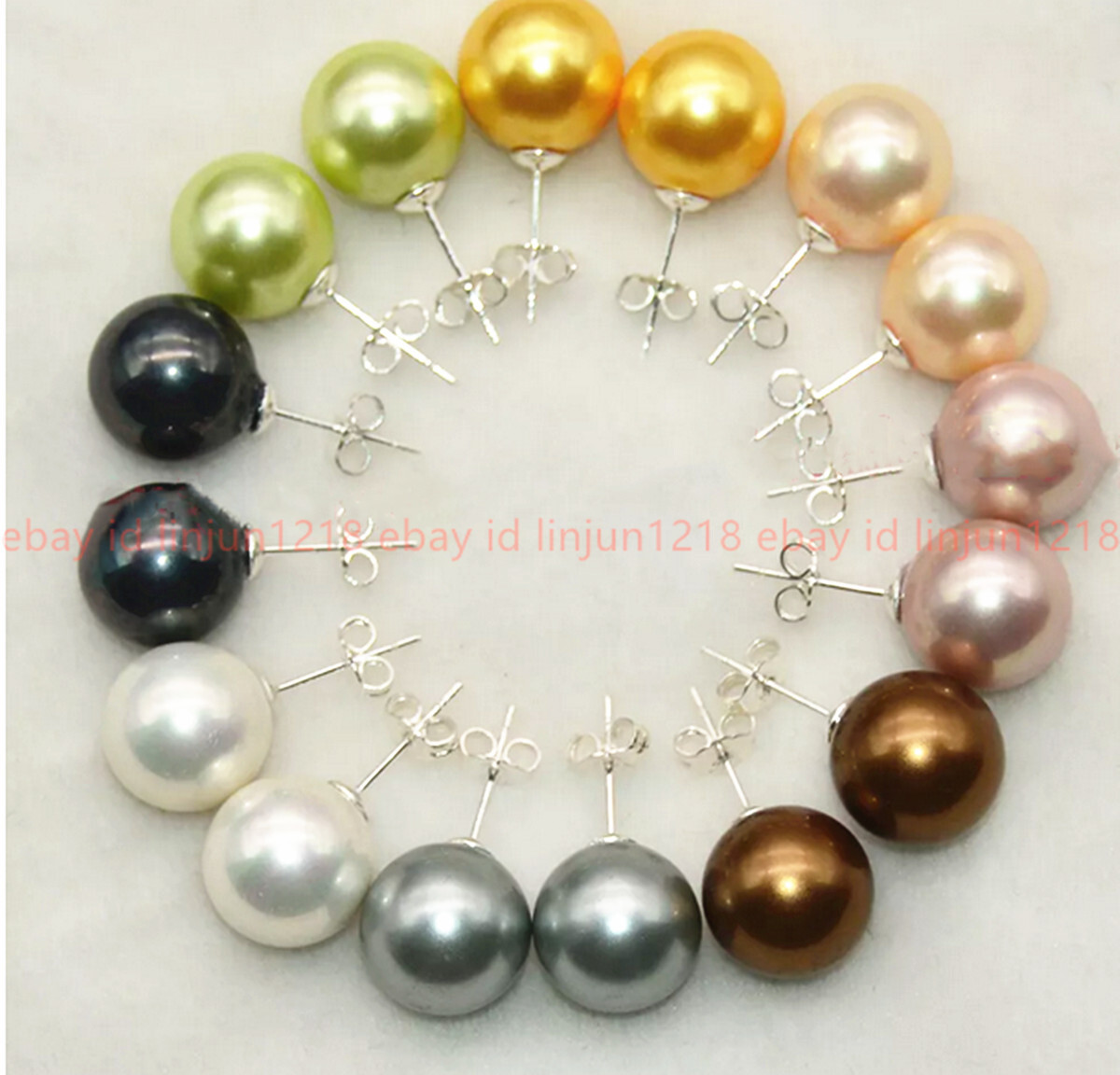 8 Pairs 10/12/14mm Round South Sea Multicolor Shell Pearl Silver Stud Earrings