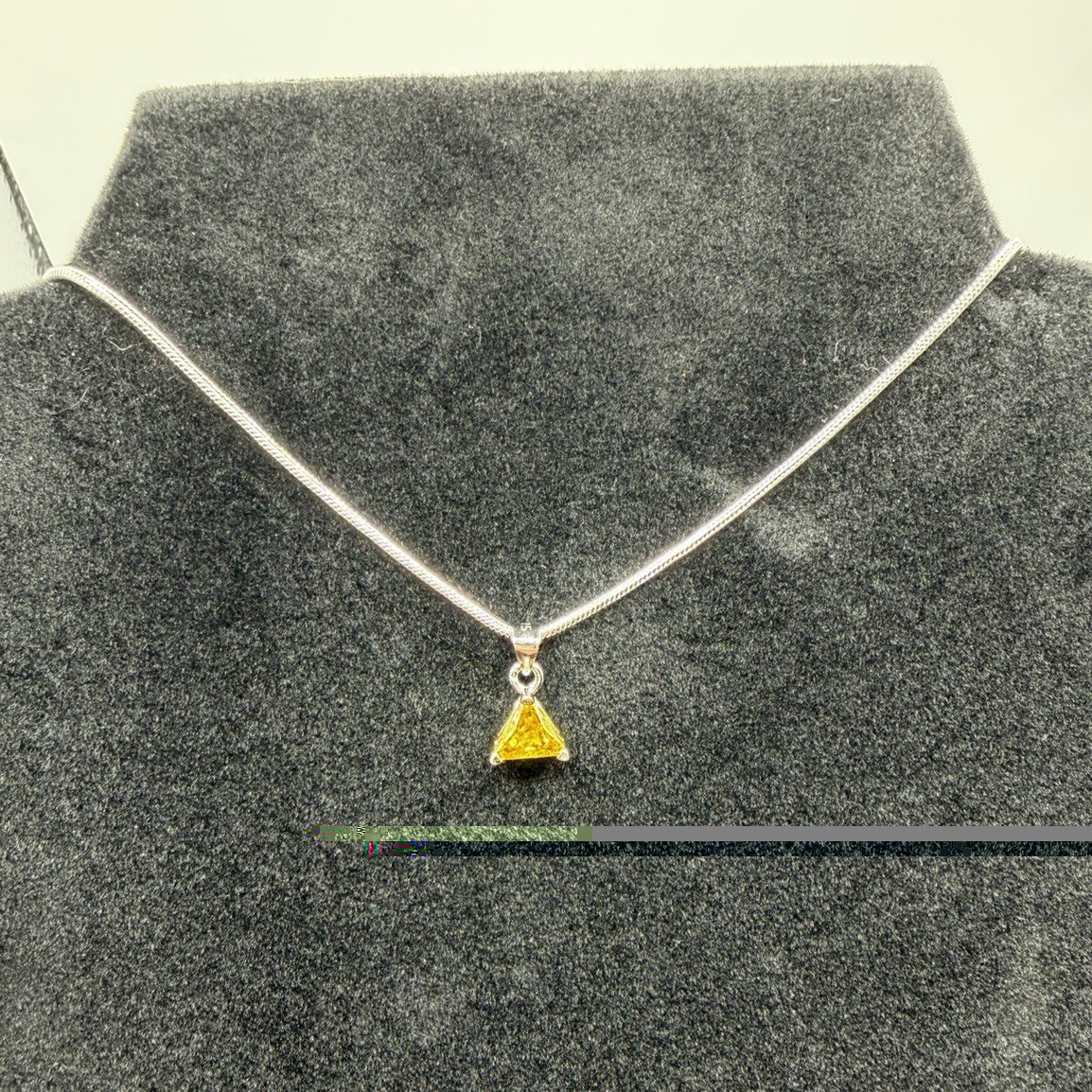 925 sterling silver Yellow Crystal Triangle Pendant Necklace Snake Chain Lobster