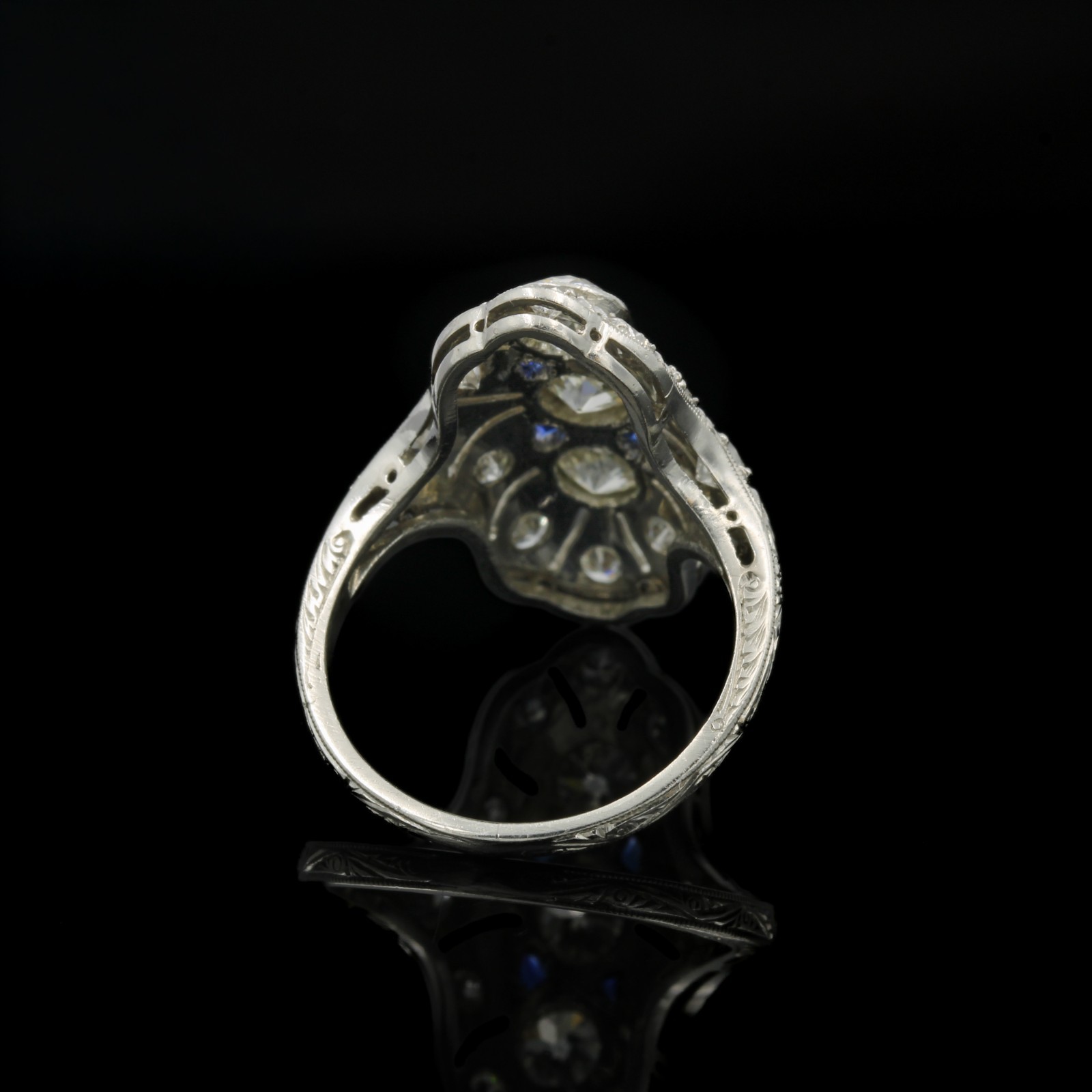 Art Deco Platinum Die Struck 1.20ctw Diamond 3 Stone Shield Sz 5 Ring #E74974-2
