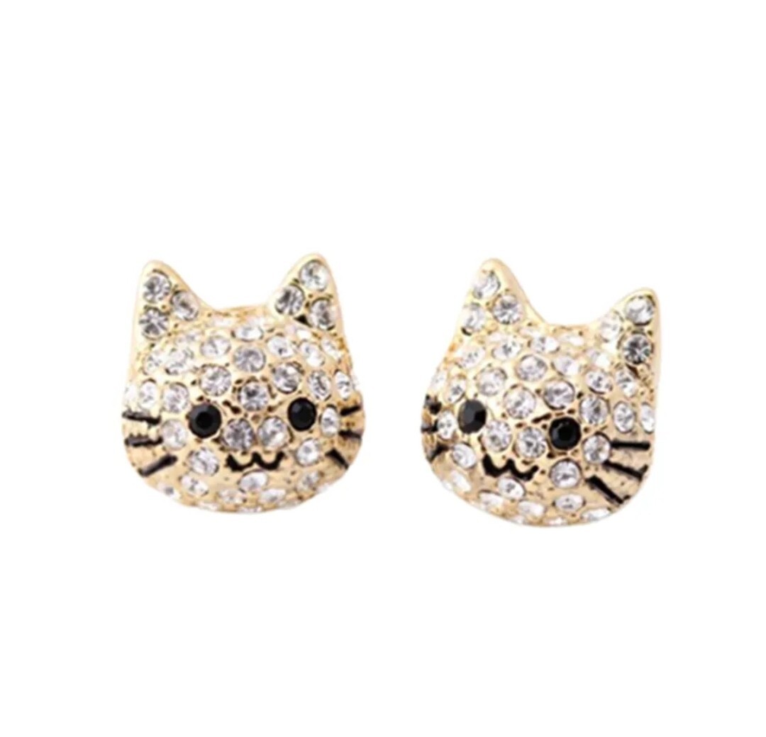 Women’s Fashion Jewelry Kitty Cat Rhinestone Stud Earrings 37-11
