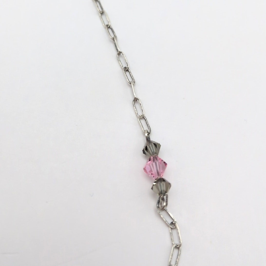 Amerigo 925 Sterling Silver Necklace Pink and Gray Beaded Drop Chain 18.5in