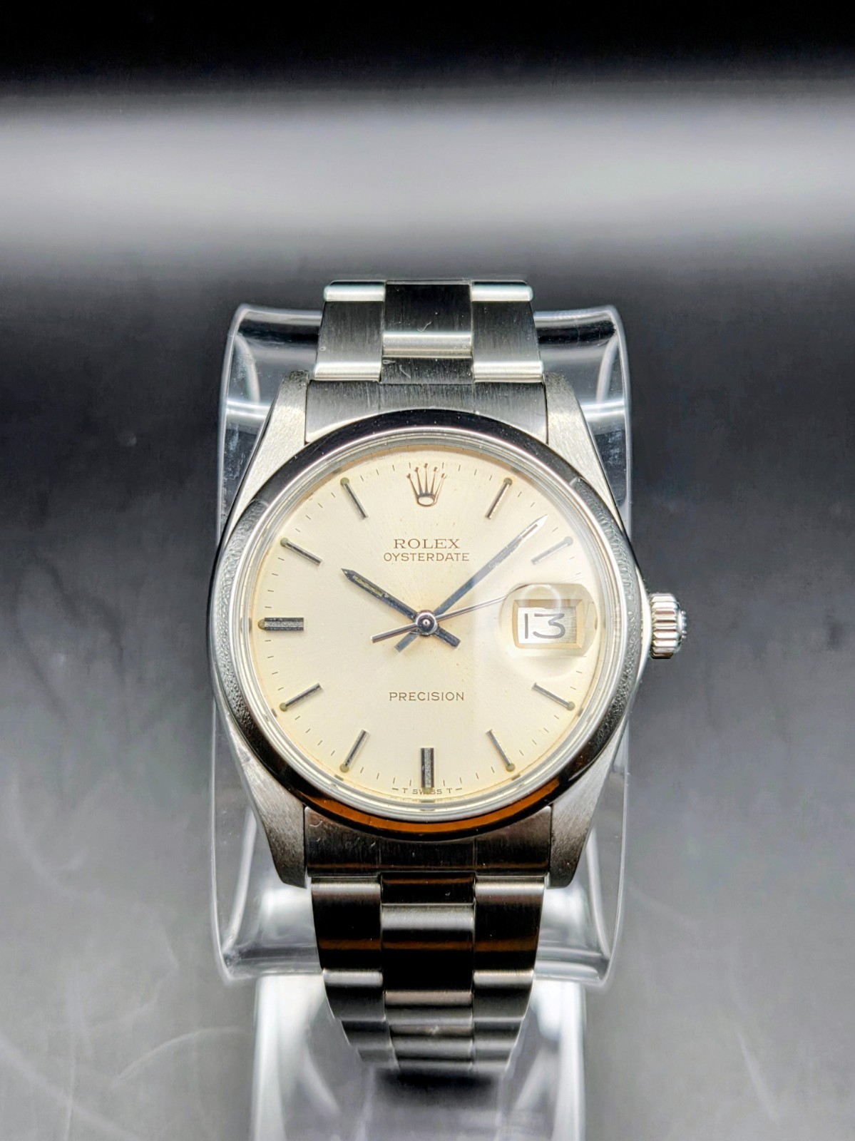 Rolex 34MM Oysterdate Precision SS Silver Stick Dial Men’s Watch 6694