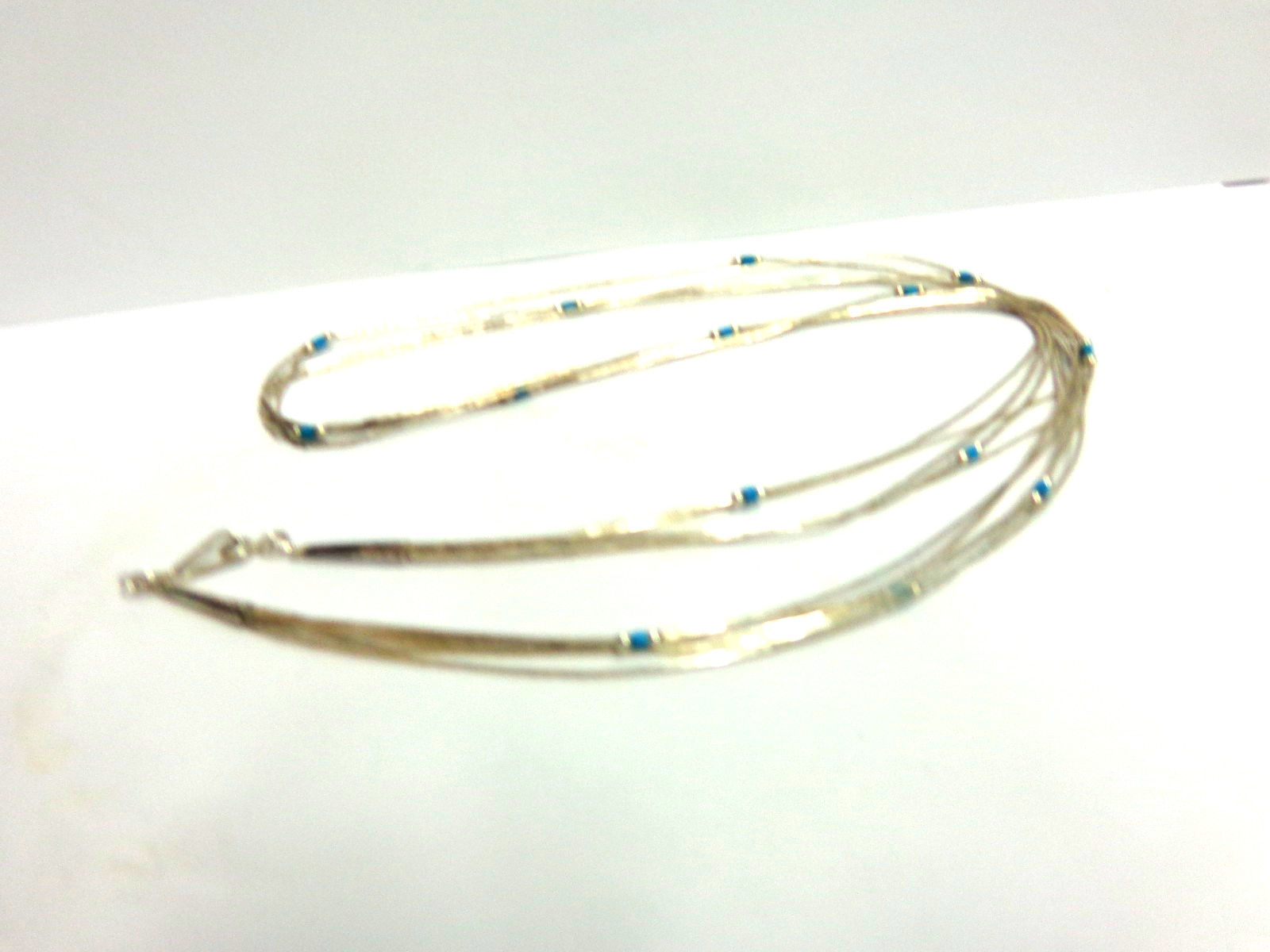 vintage sterling silver turquoise/liquid silver necklace sz 22 in wgt 7.2 grams