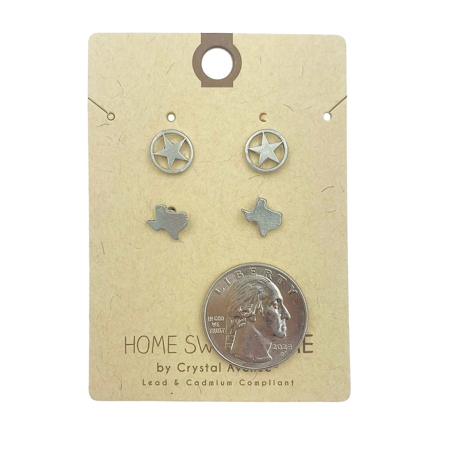 Texas Map & Star Stud Earrings (0.44×0.26/0.4×0.35in)