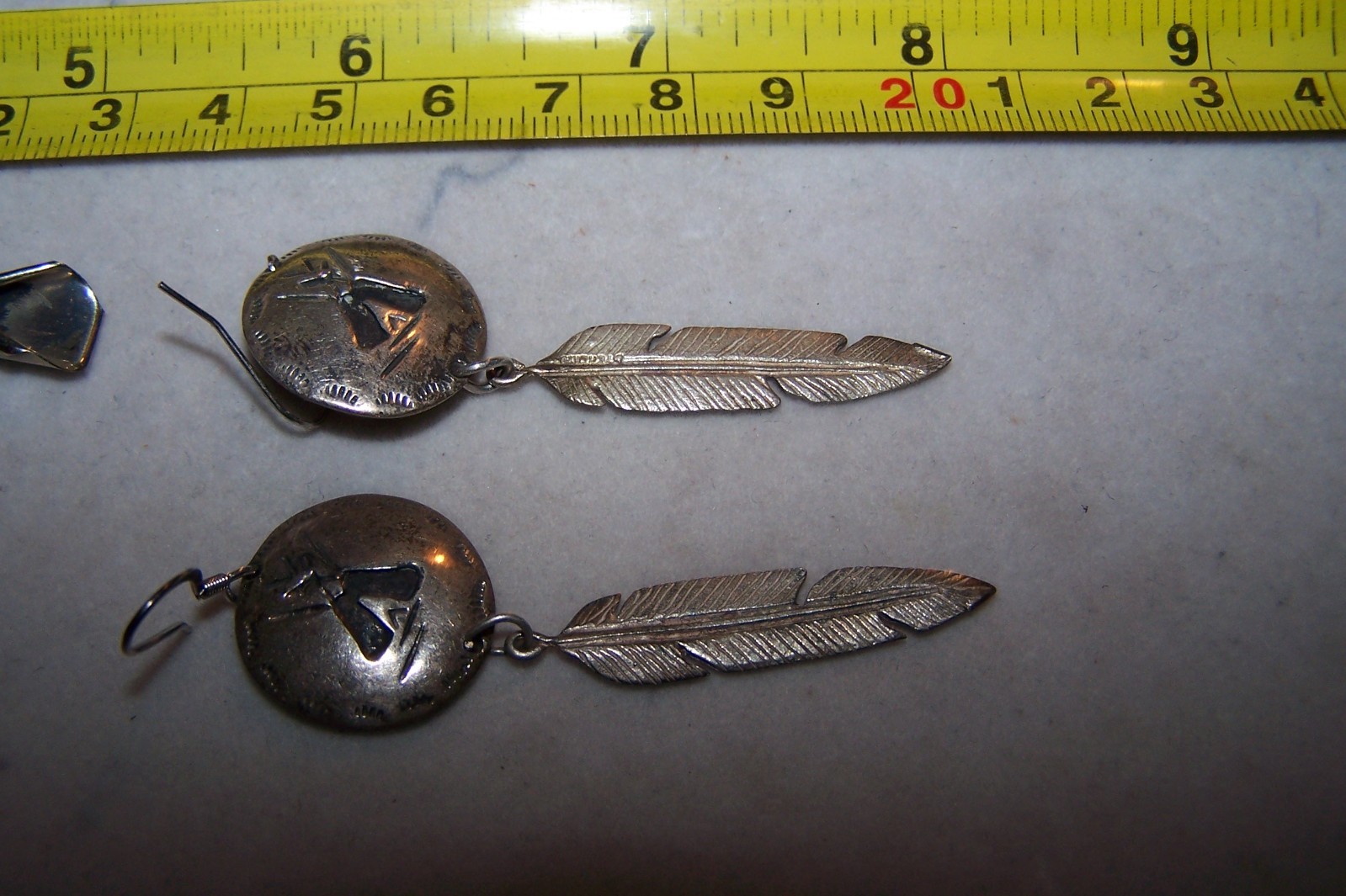 Southwestern Nickle Silver Stone Fetish Feather Squash Blossom Earrings Lot of 6