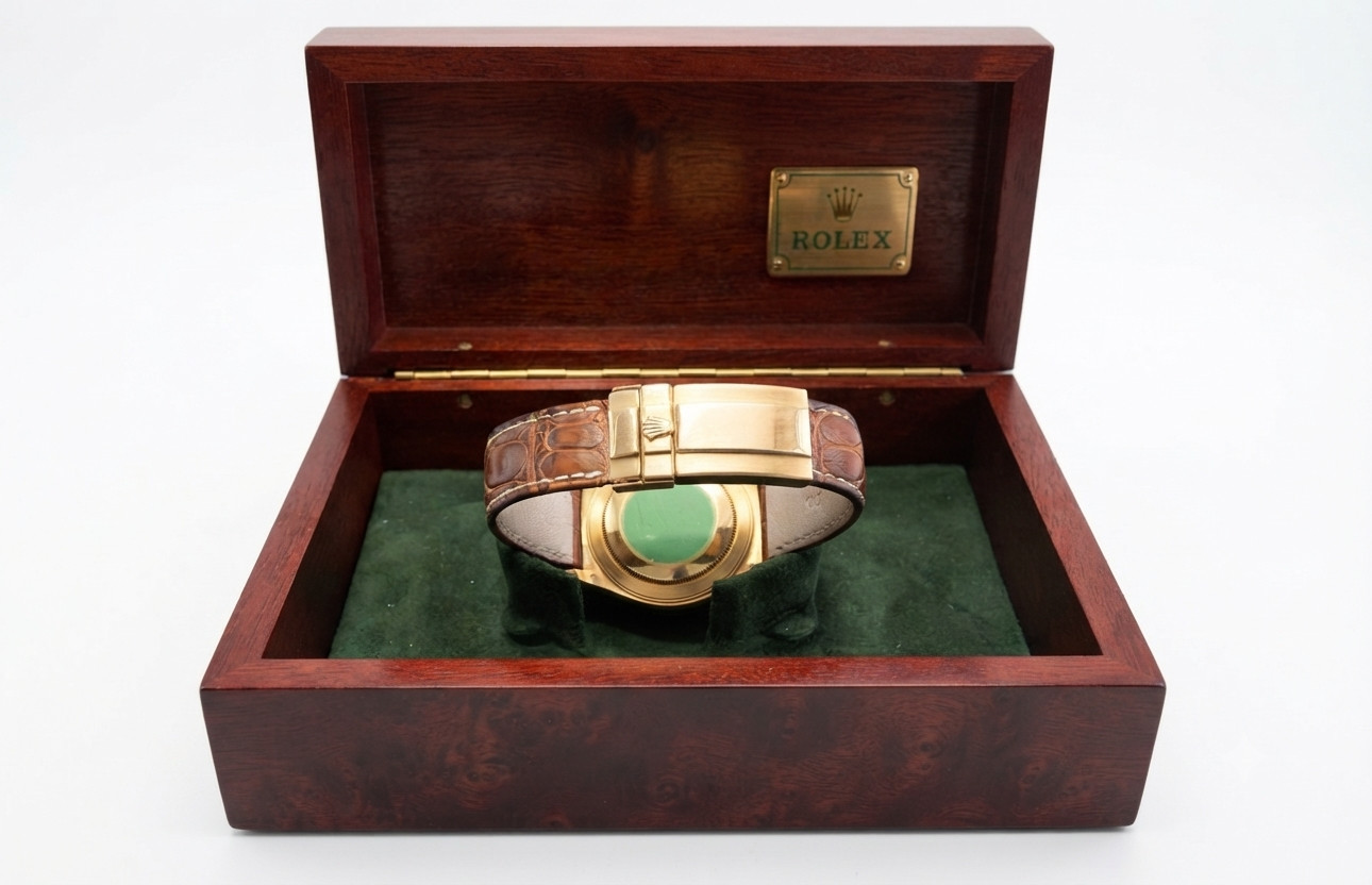 Rolex Daytona Yellow Gold Dark Mother of Pearl MOP Roman Black 116518 BOX PAPERS