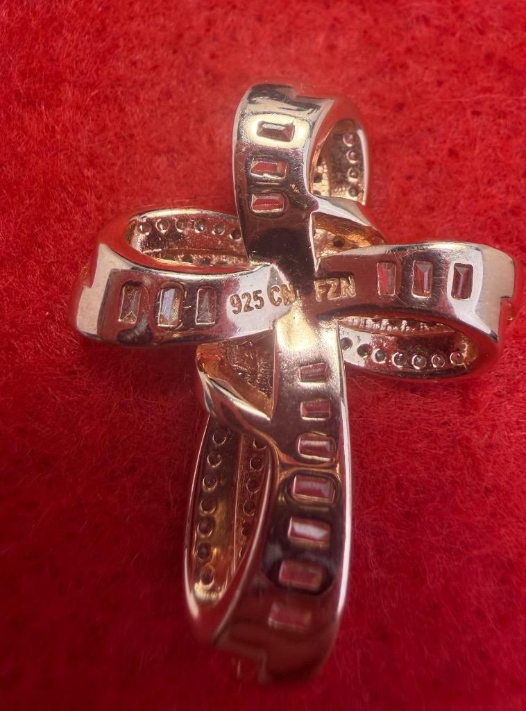 Sterling Silver FUZION CREATIONS Rose Gold CZ Cross Pendant