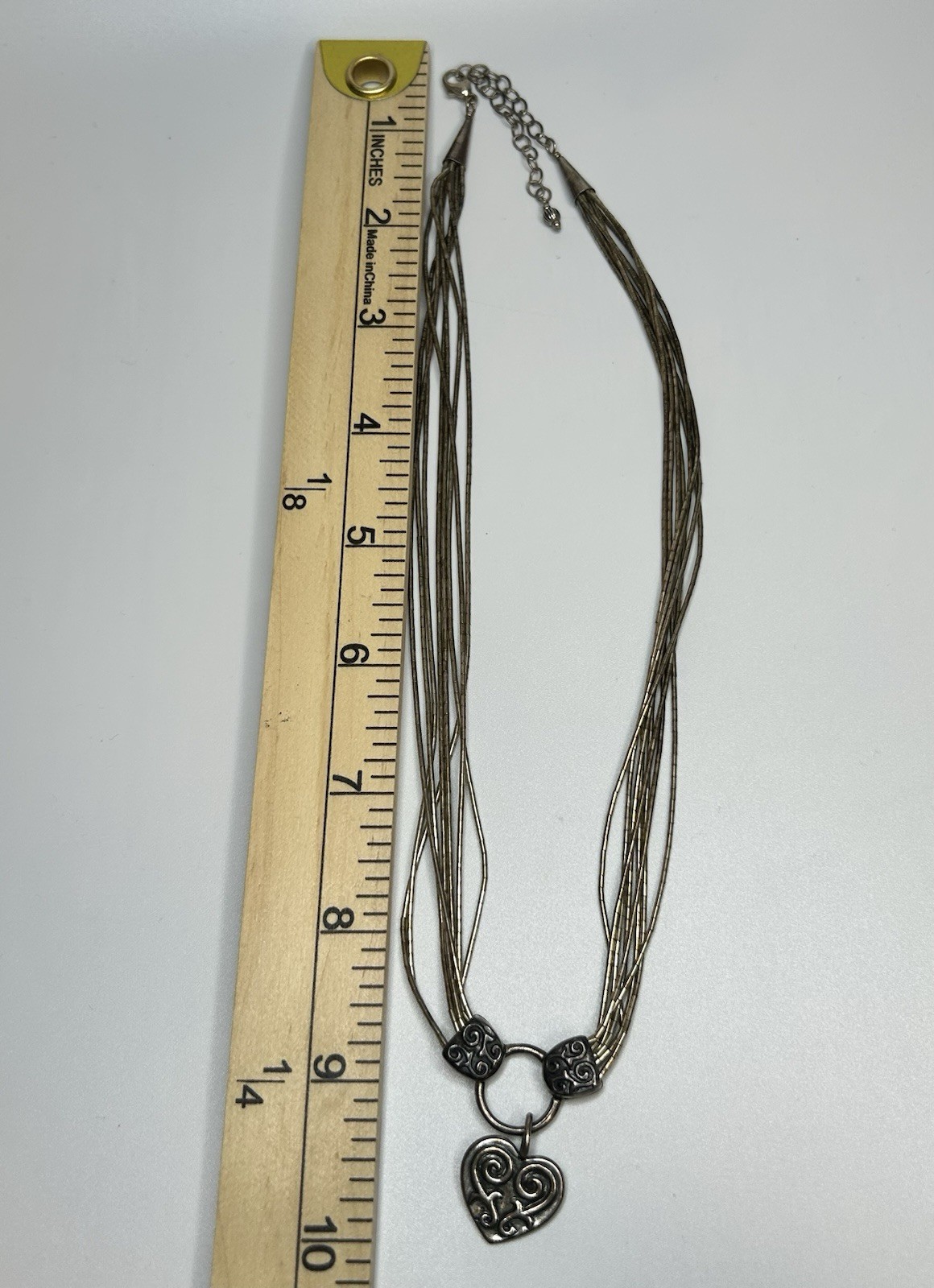 Shube Scrolled Heart Necklace Liquid Sterling Silver 925 Multi Strand 19-22”
