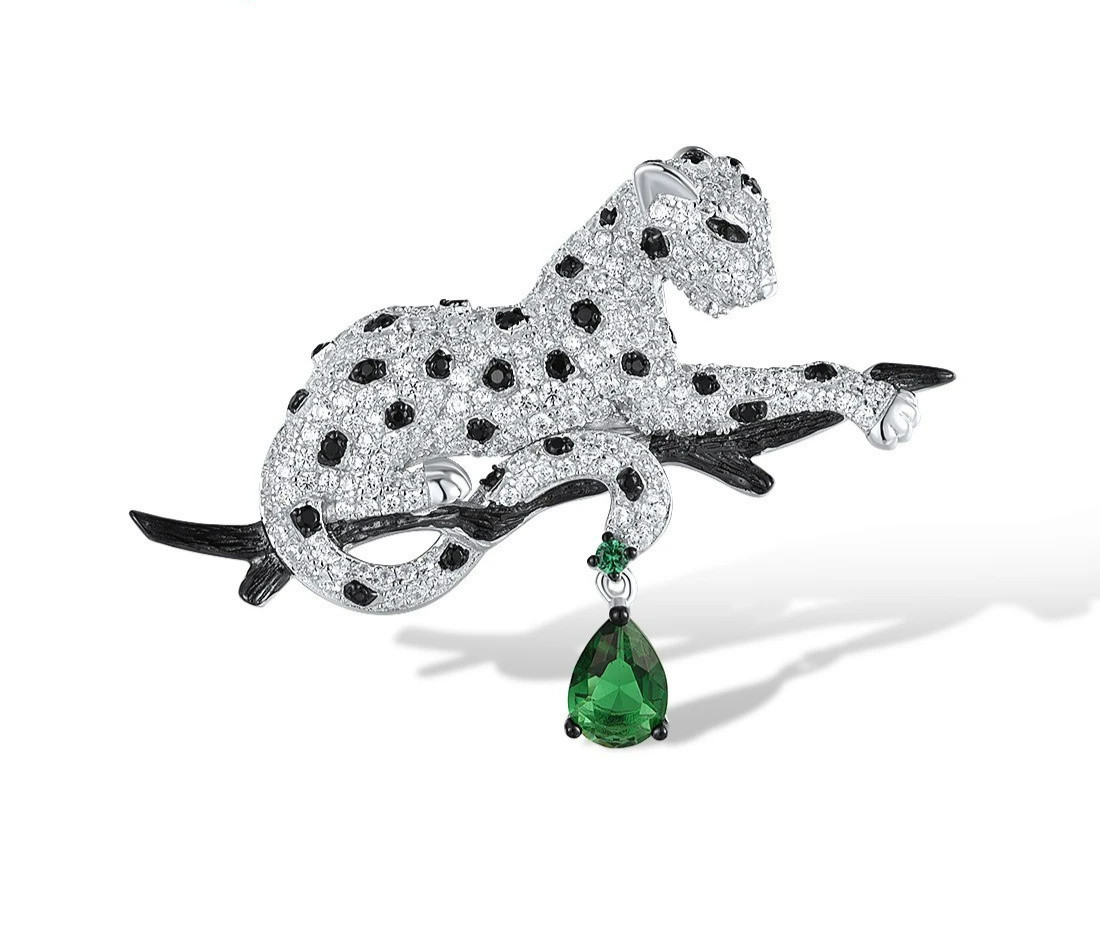 Exquisite Handmade Black Leopard Brooch Pin Black Spinel Lab