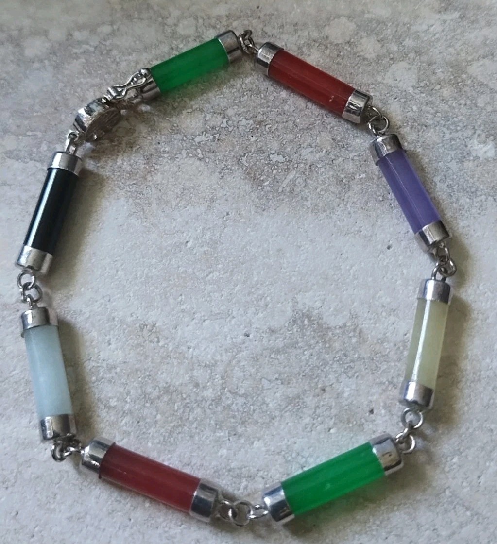 Multi-Stone 925 Sterling Silver Tube Cylinder Link Bracelet