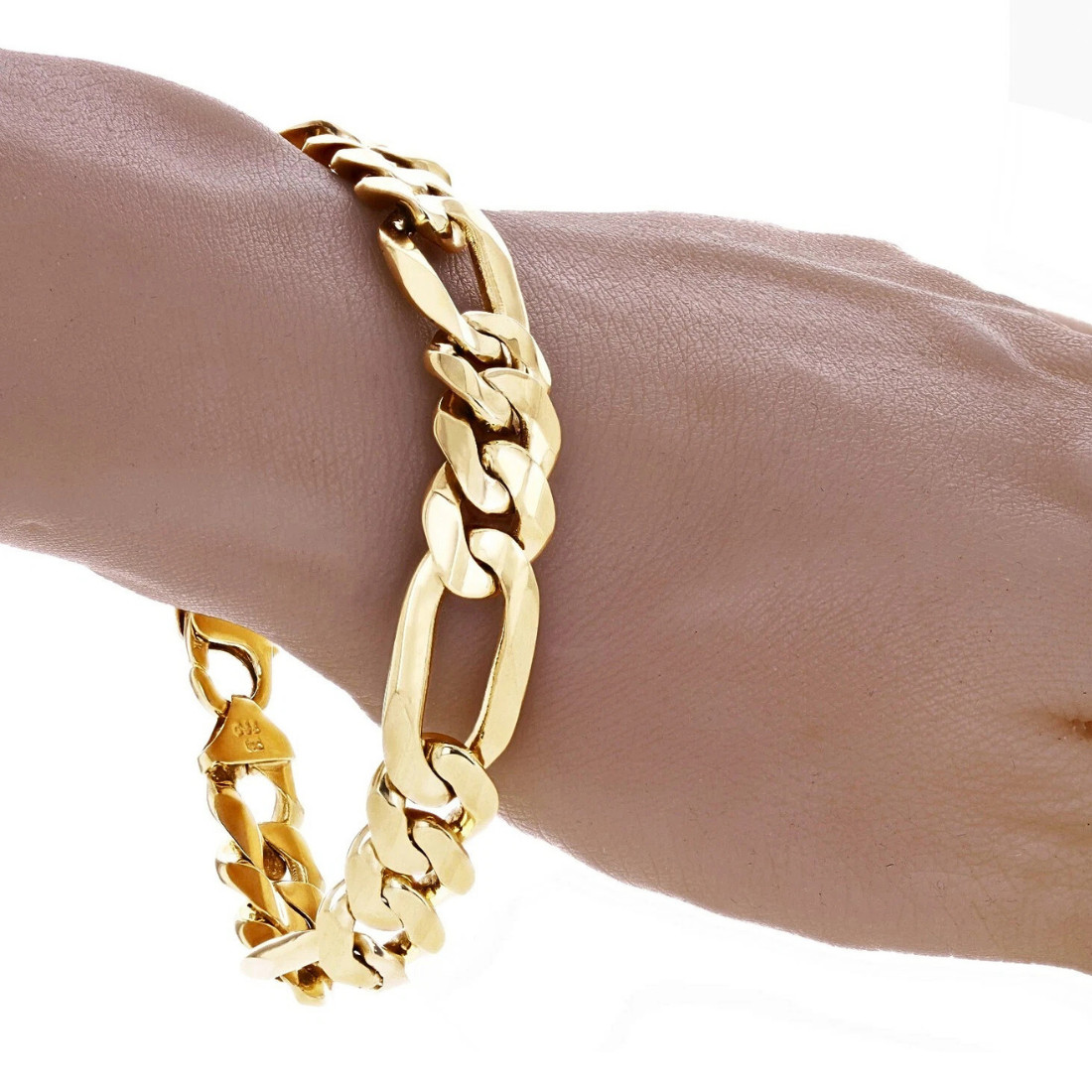 14k Yellow Gold Bracelet Figaro Chain Link | Solid Heavy 50 Grams 8″ 12.7mm