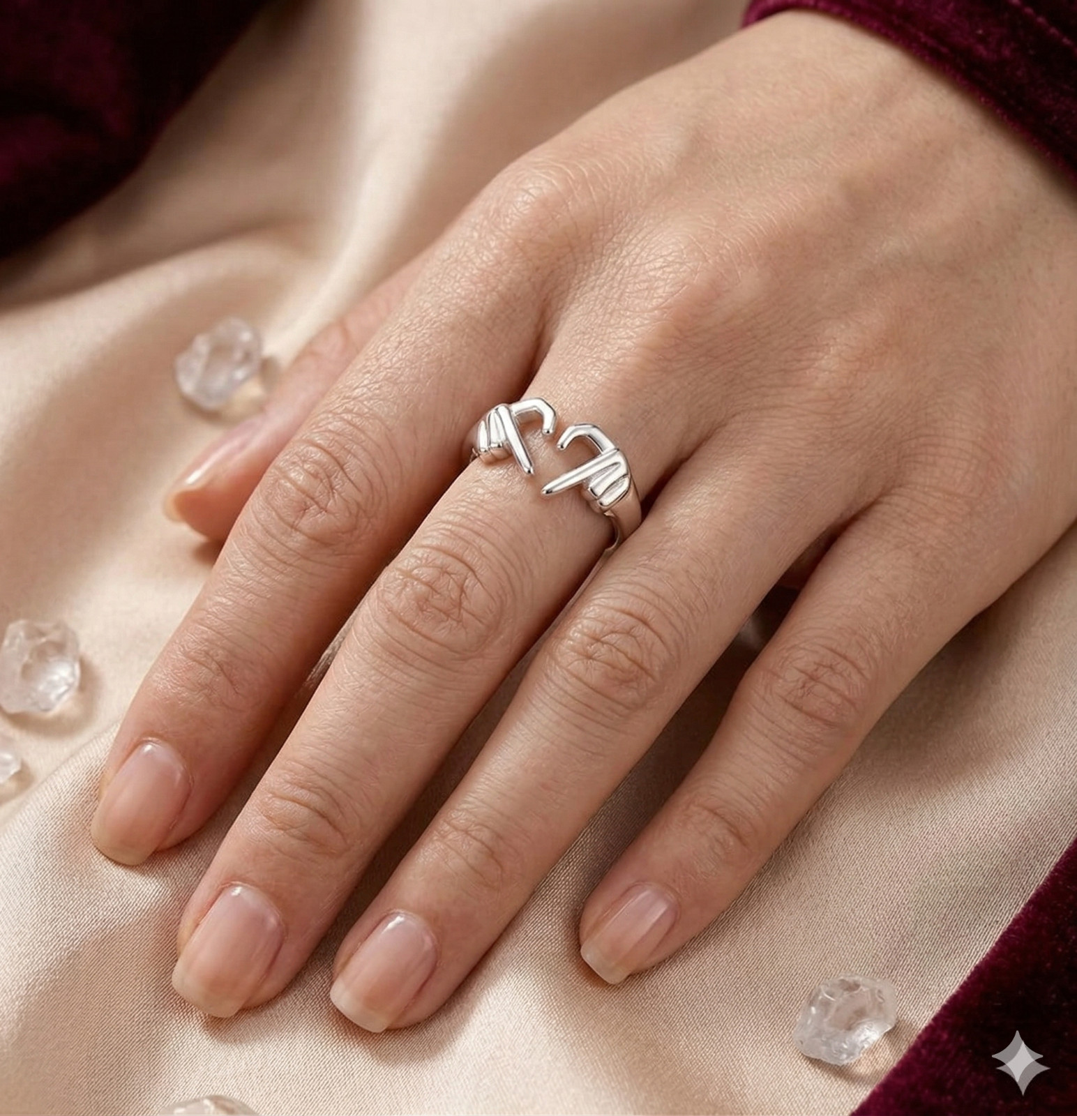 925 Sterling Silver Hug Ring for Women Men Adjustable Promise Hands Open Love US