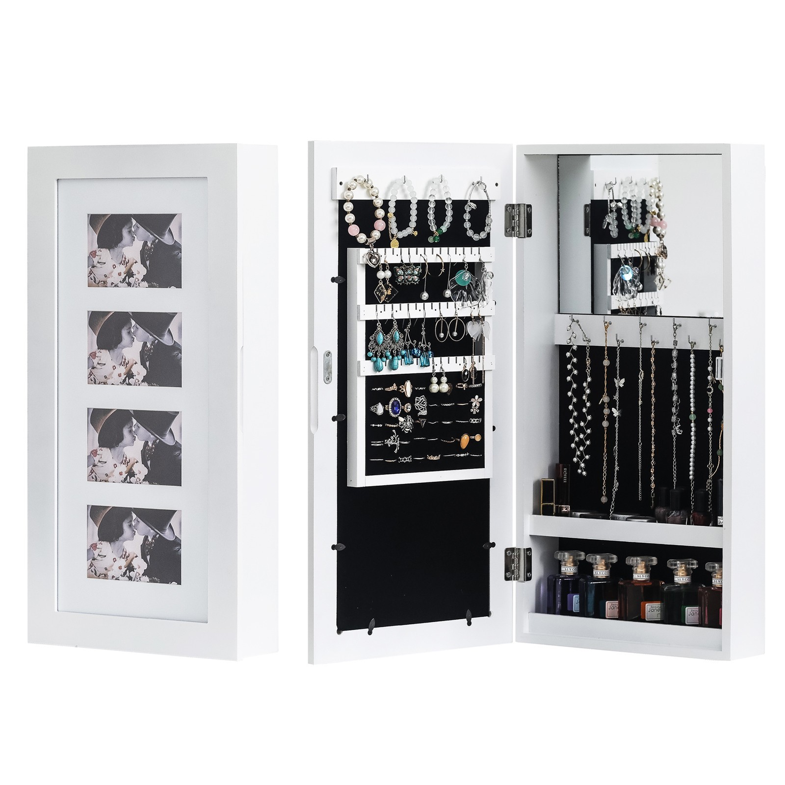Simple PVC Wood Grain Coating Photo Storage Damp-proof Jewelry Mirror Cabinet