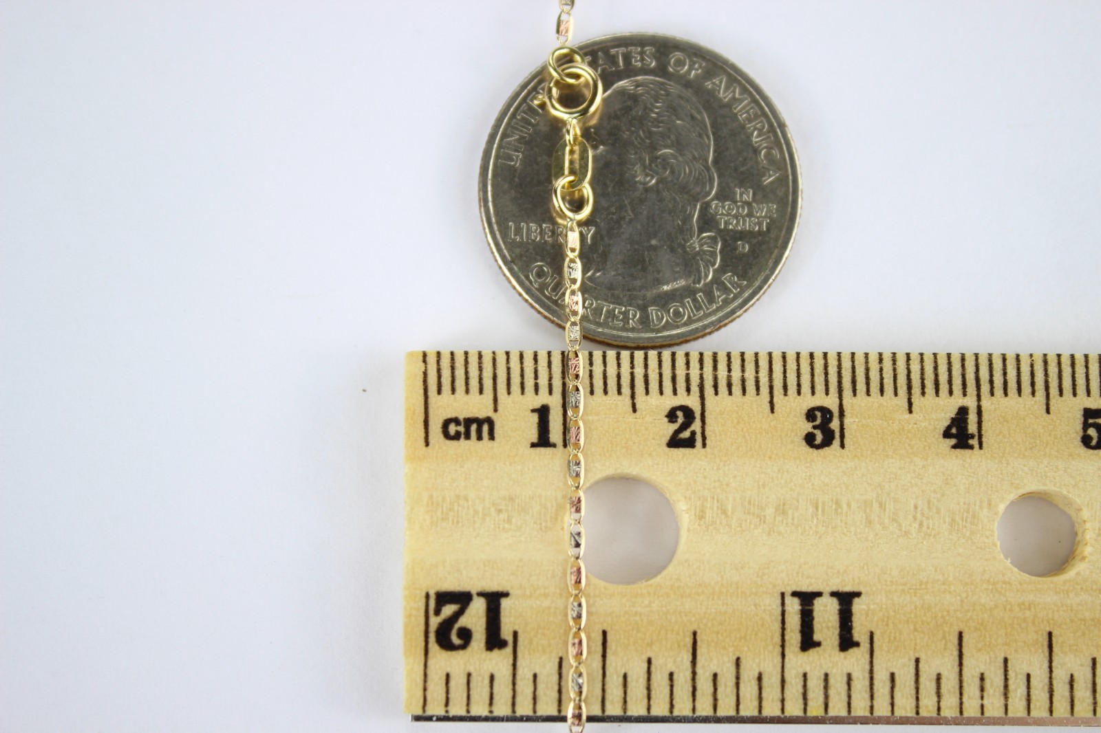 10K Yellow White Rose Gold Tri Color Valentino Chain Necklace 1.2mm~2.8mm/16~24″