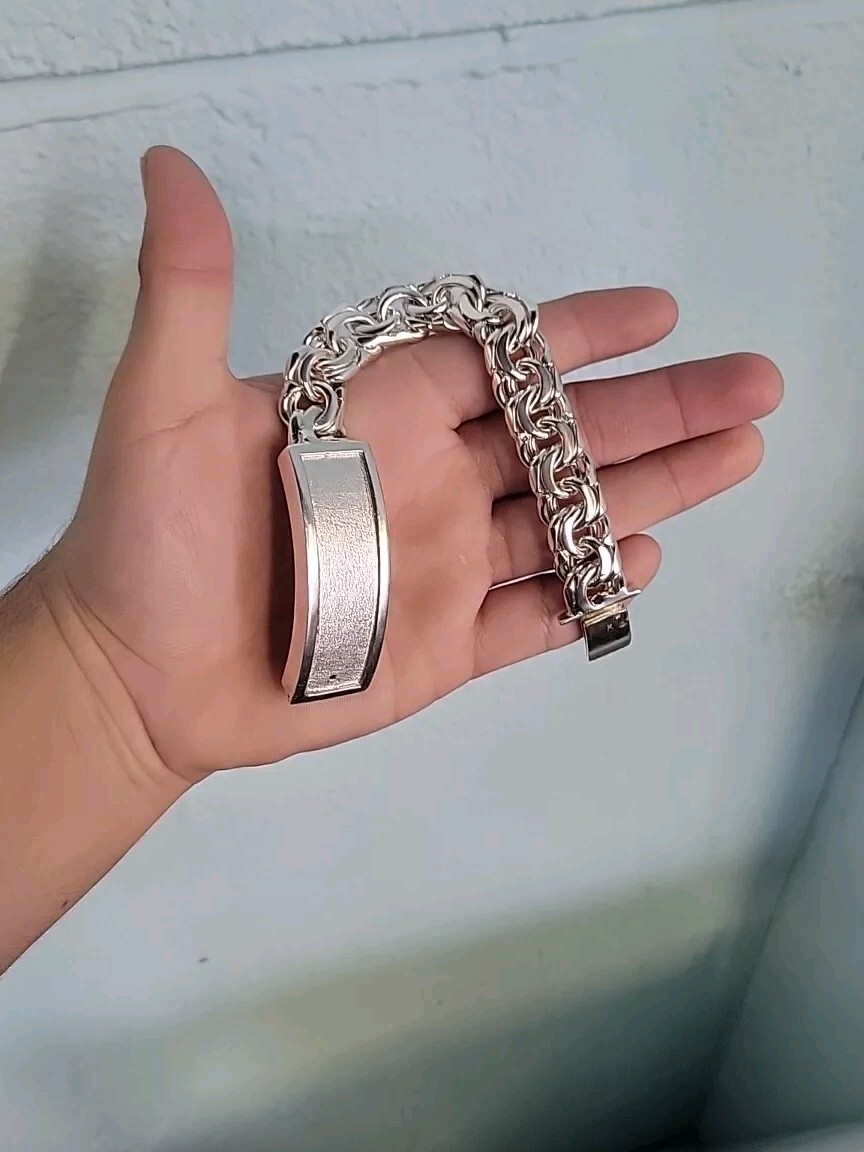 925 Sterling Silver Chino Link ID Bracelet Plain Frame 114g 8inch 15mm Hand Made