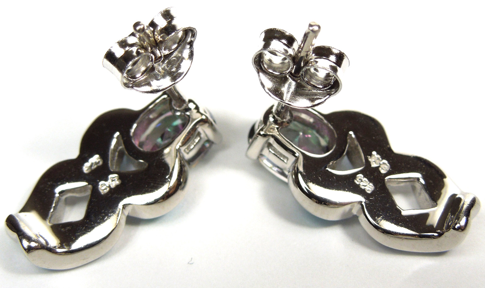 Rainbow Topaz and Blue Fire Opal Inlay 925 Sterling Silver Stud Post Earrings
